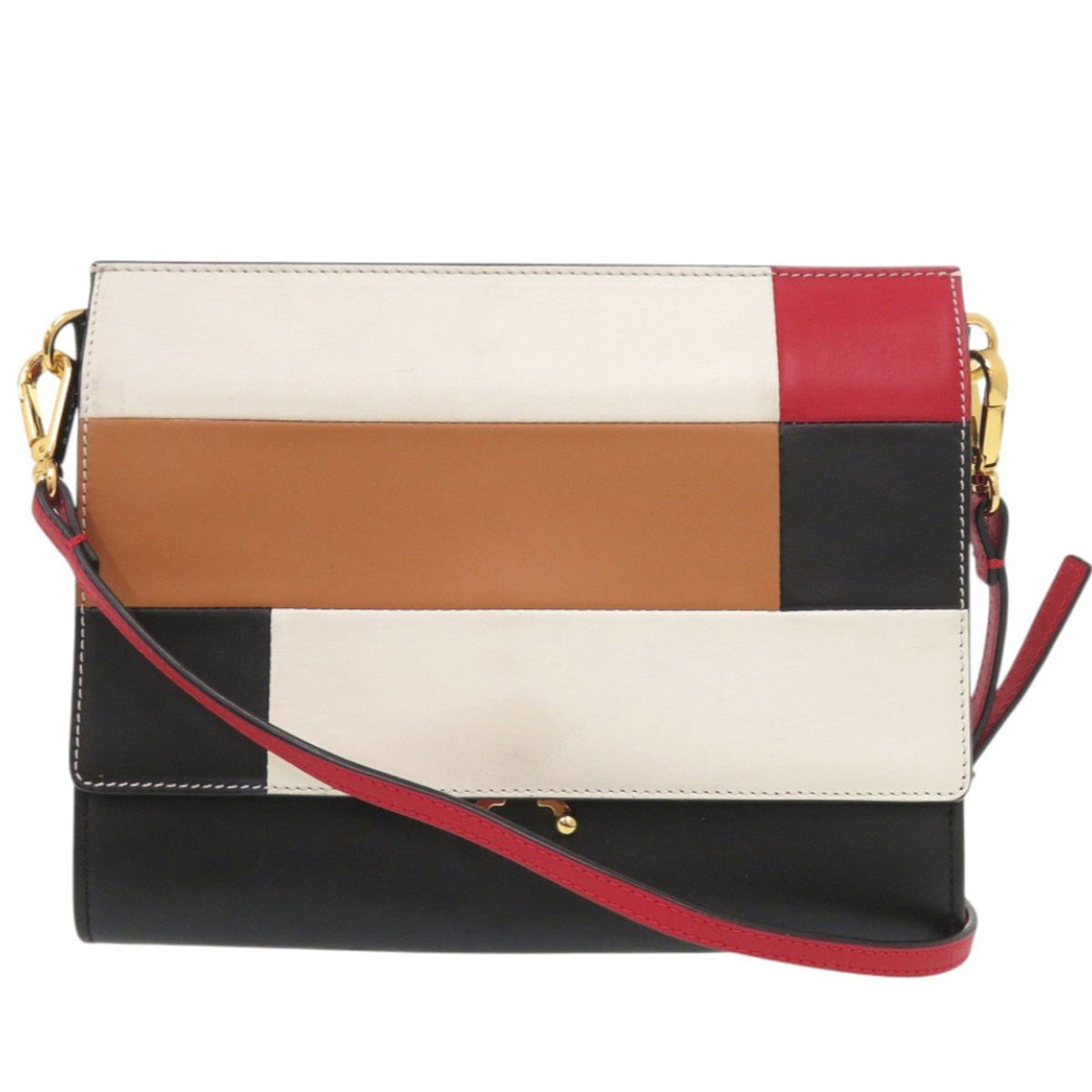 Marni Black Red Color White Leather Shoulder Bag (Pre-Owned)