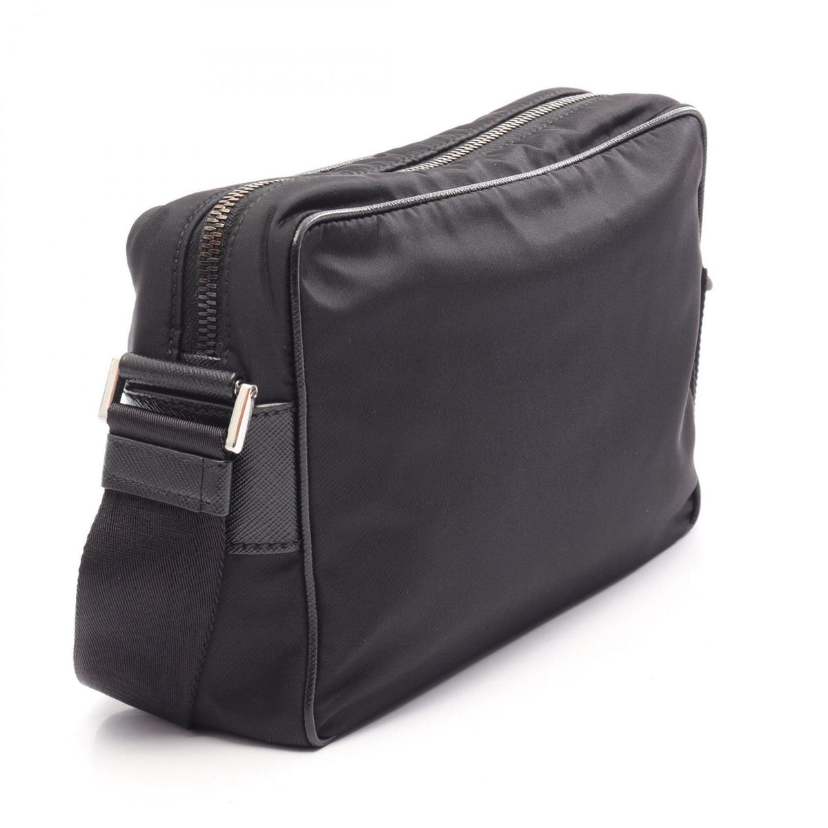 Prada Black Nylon Leather Handbag Shoulder Bag (Pre-Owned)