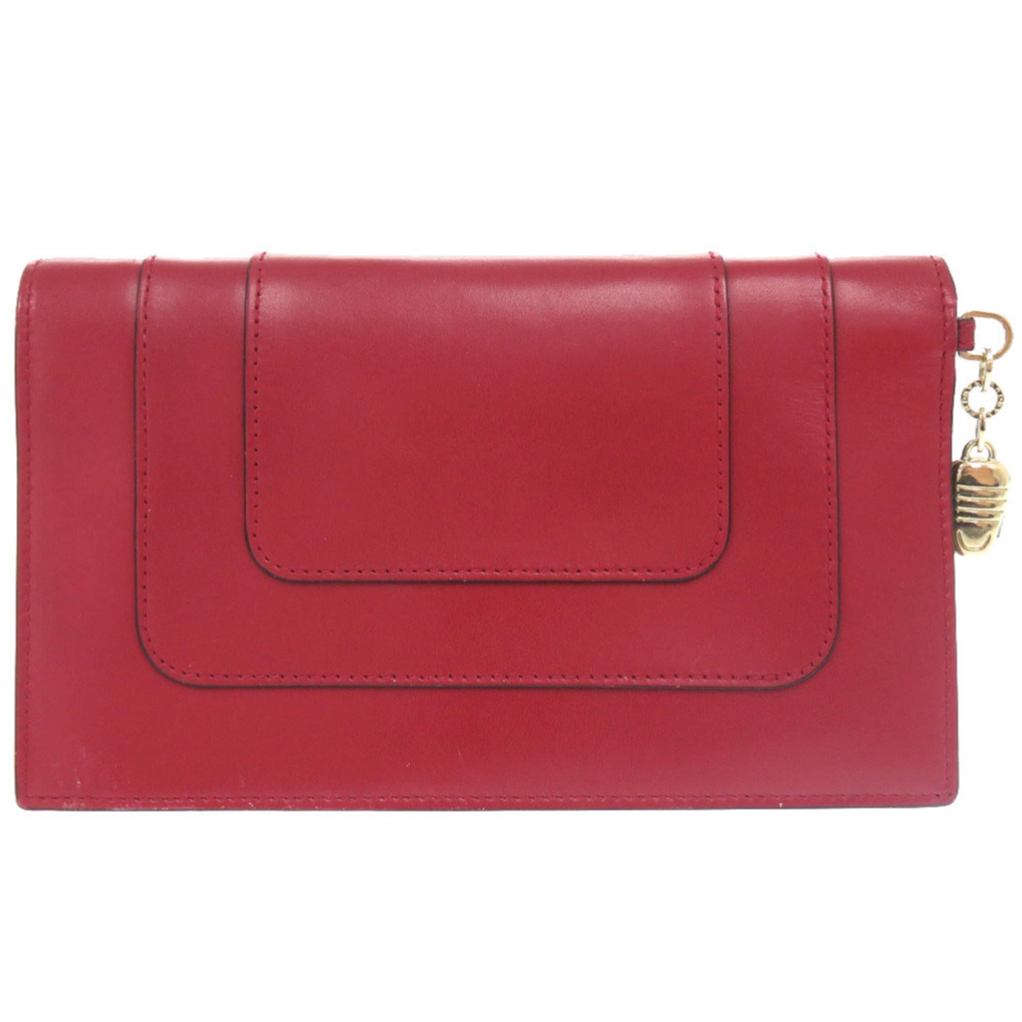 Bvlgari Pink Red Color Leather Wallet (Bi-Fold) (Pre-Owned)
