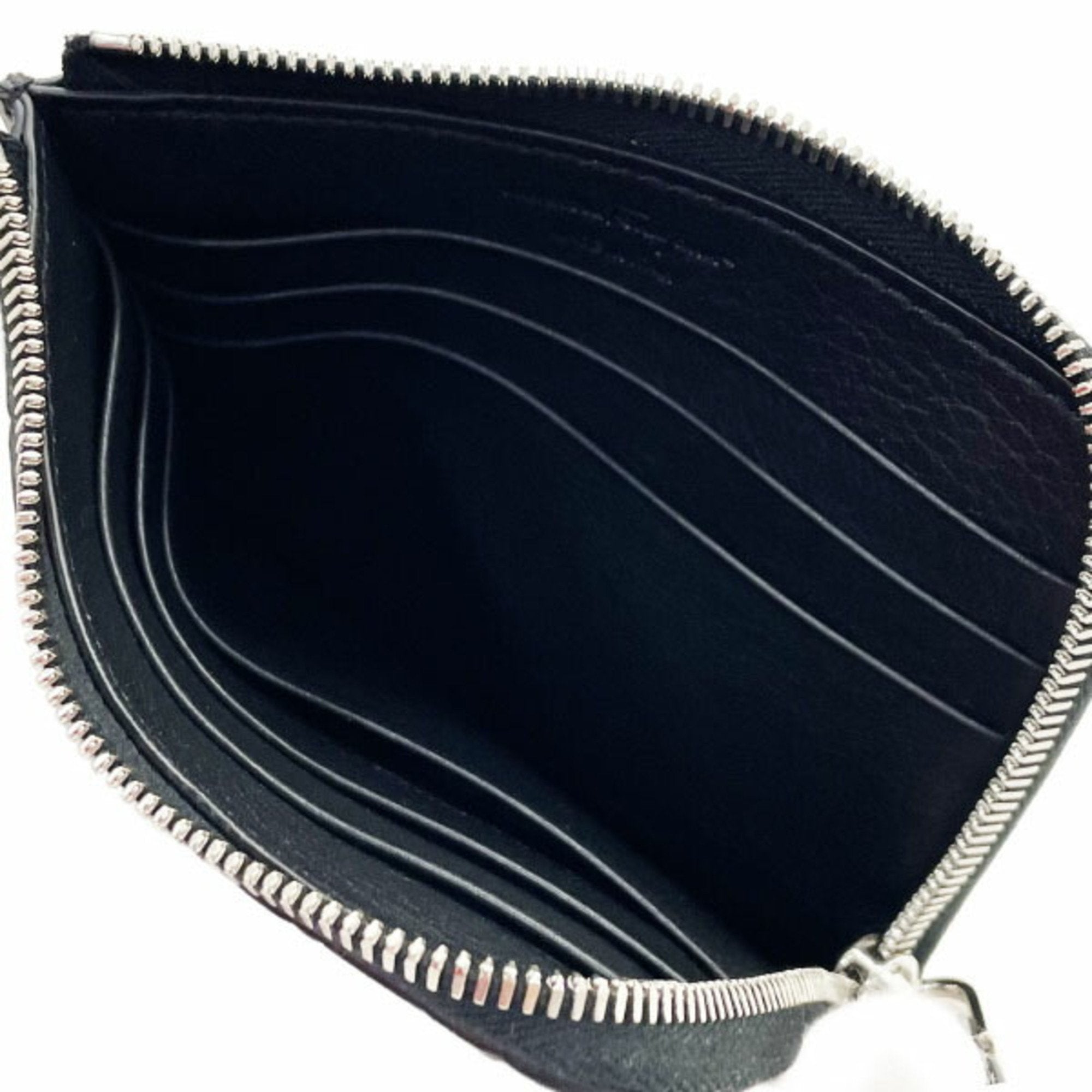 Salvatore Ferragamo Gancini Black Gray Leather Coin Purse/Coin Case (Pre-Owned)