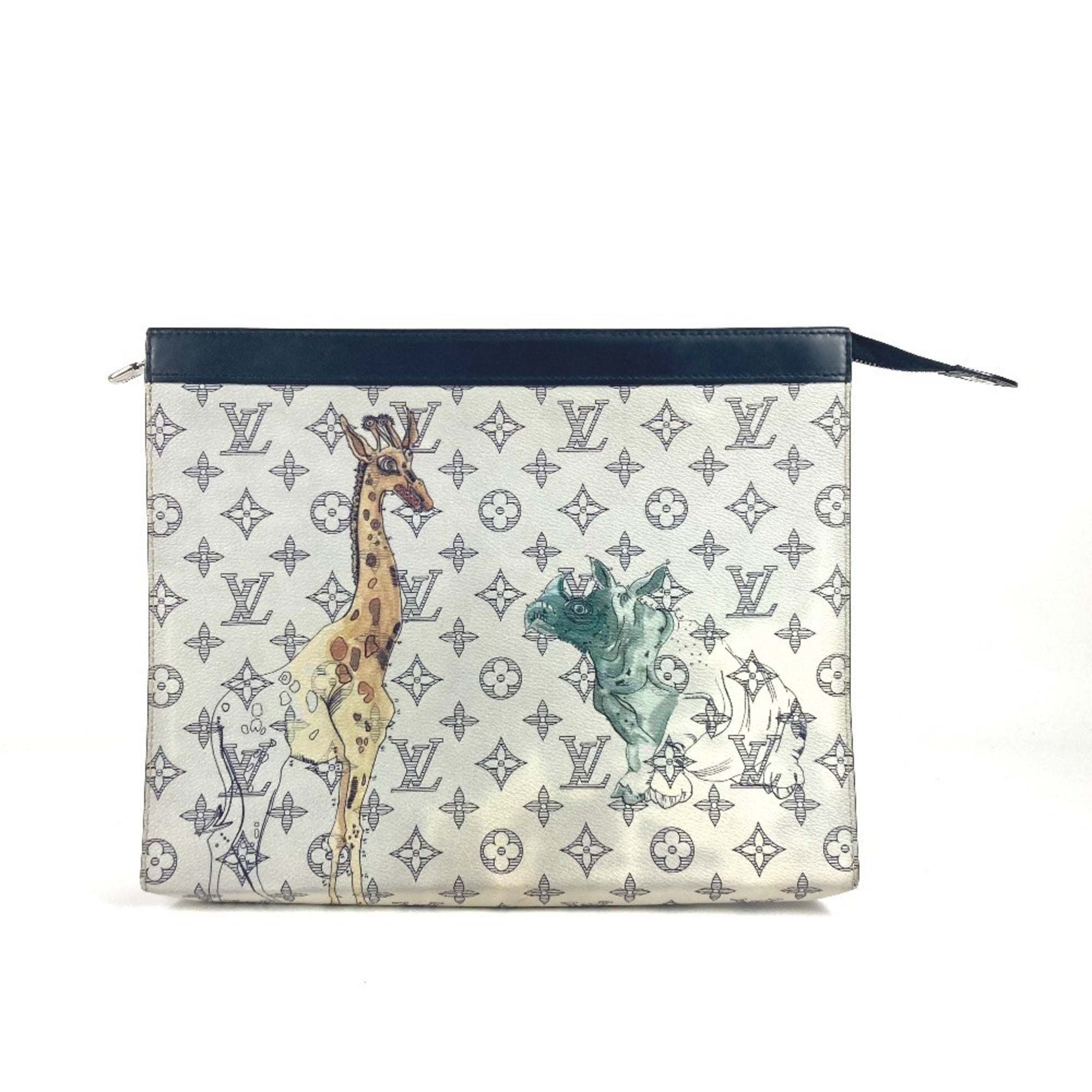 Louis Vuitton Navy White Leather Clutch Bag Pochette Pouch (Pre-Owned)