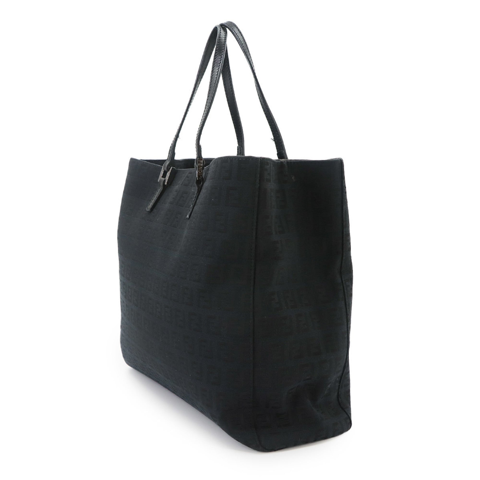 Fendi Zucchino Black Canvas Leather Handbag Tote Bag (Pre-Owned)