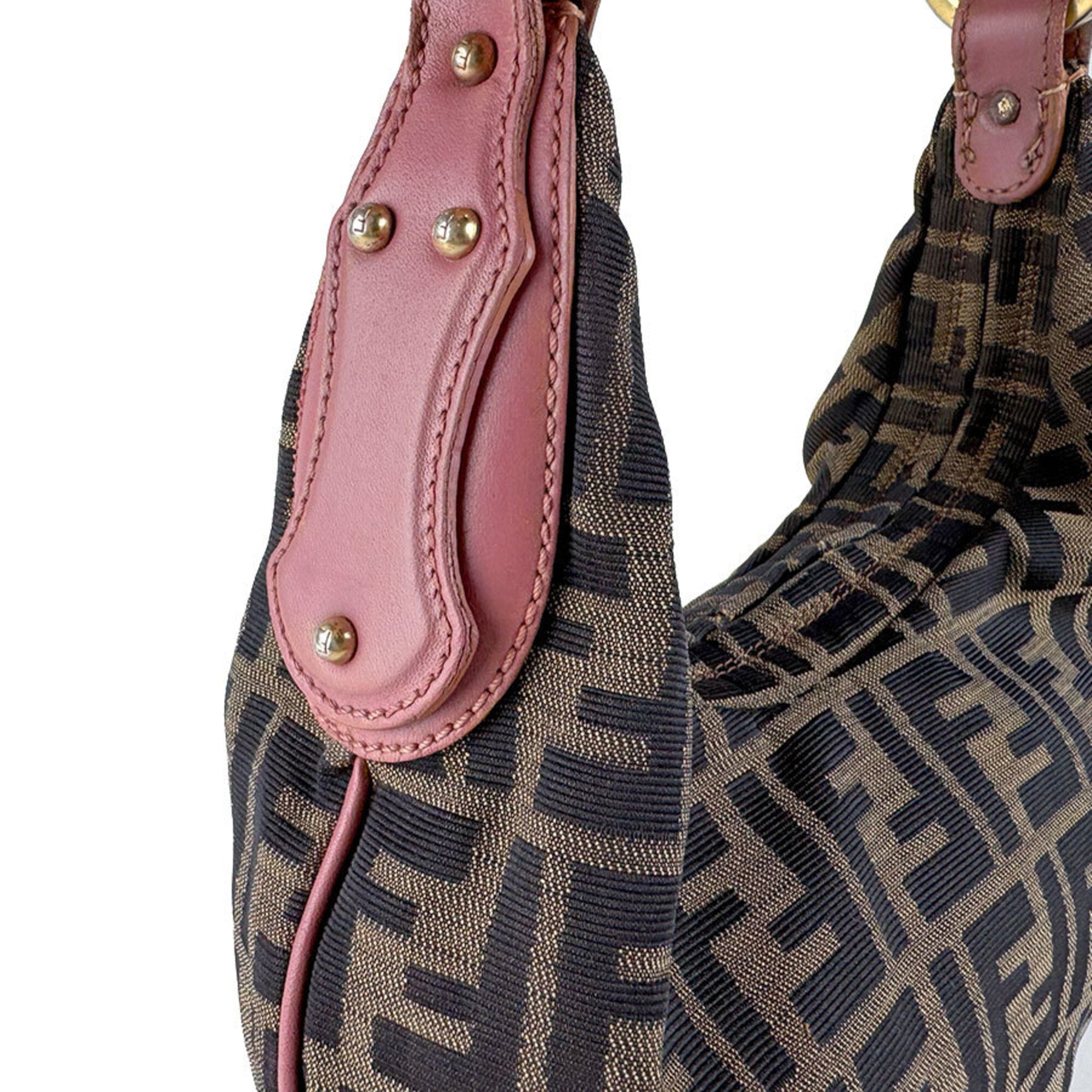 Fendi Brown Pink Nylon Canvas Leather Handbag (Pre-Owned)