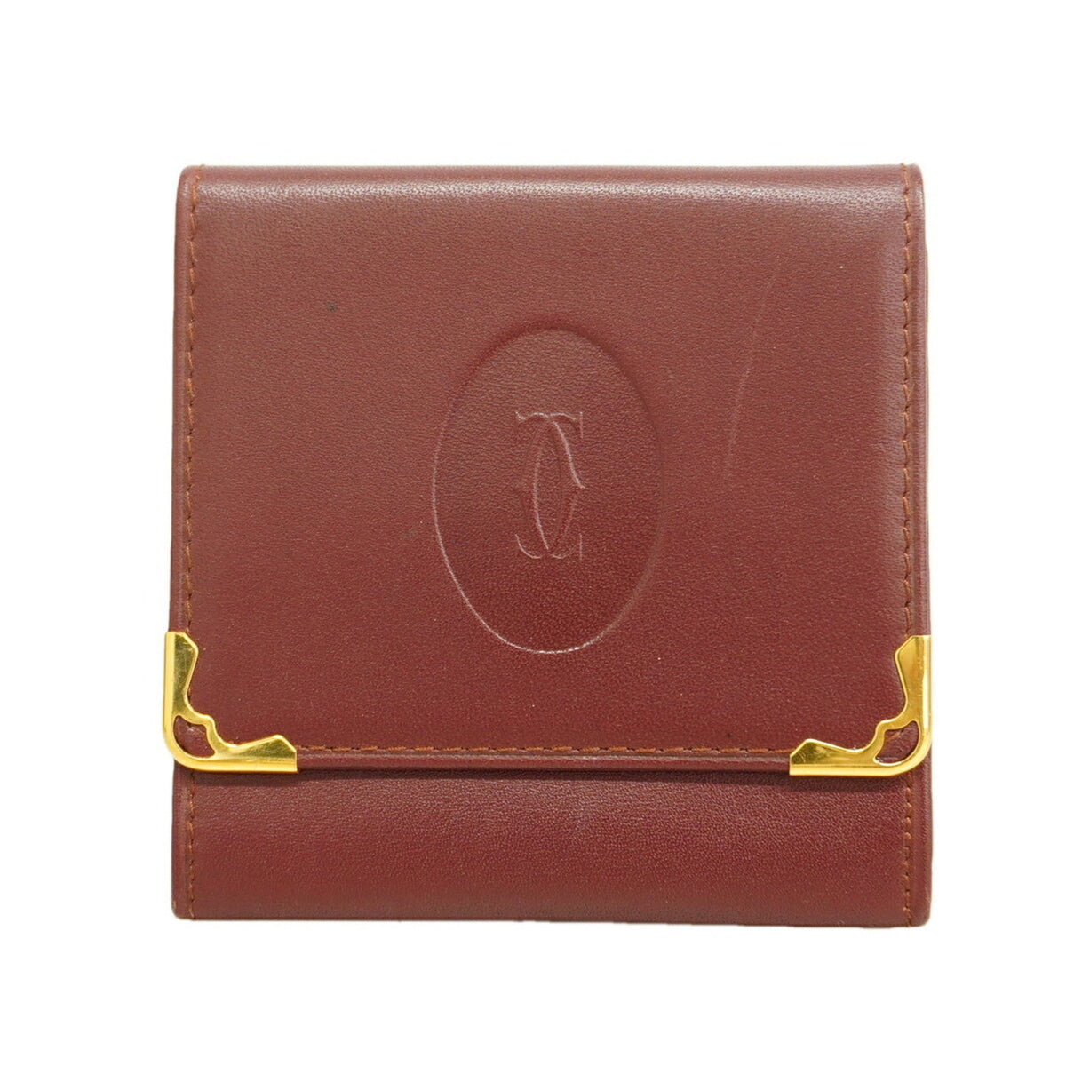 Cartier Bordeaux Leather Coin Purse/Coin Case (Pre-Owned)