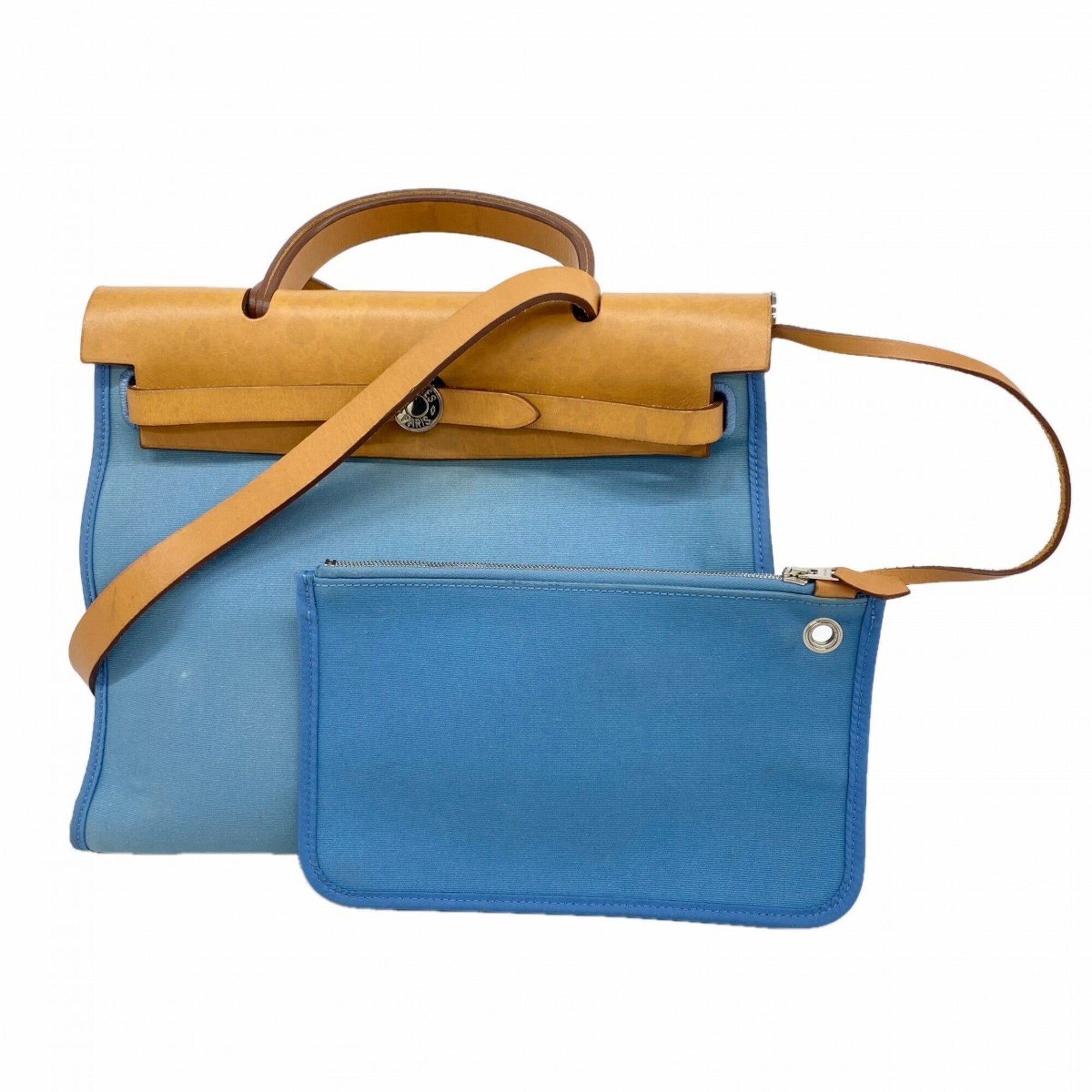 Hermes Blue Toile Officier Handbag (Pre-Owned)