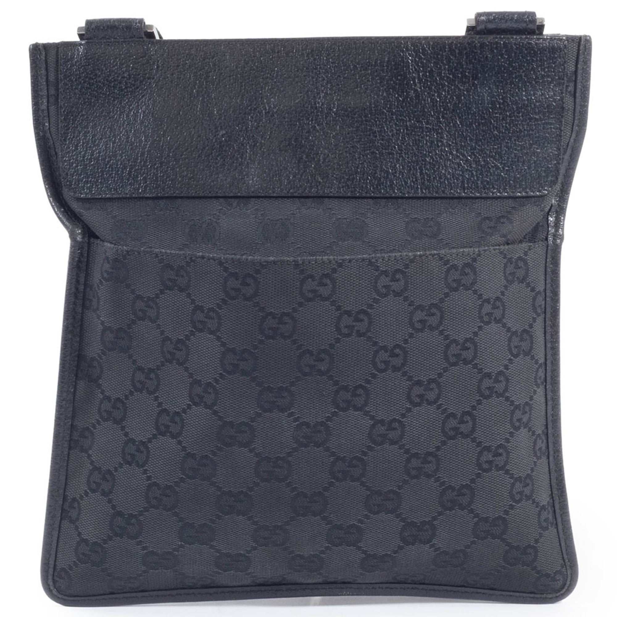 Gucci Gg Canvas Black Gg Canvas Leather Shoulder Bag (Pre-Owned)