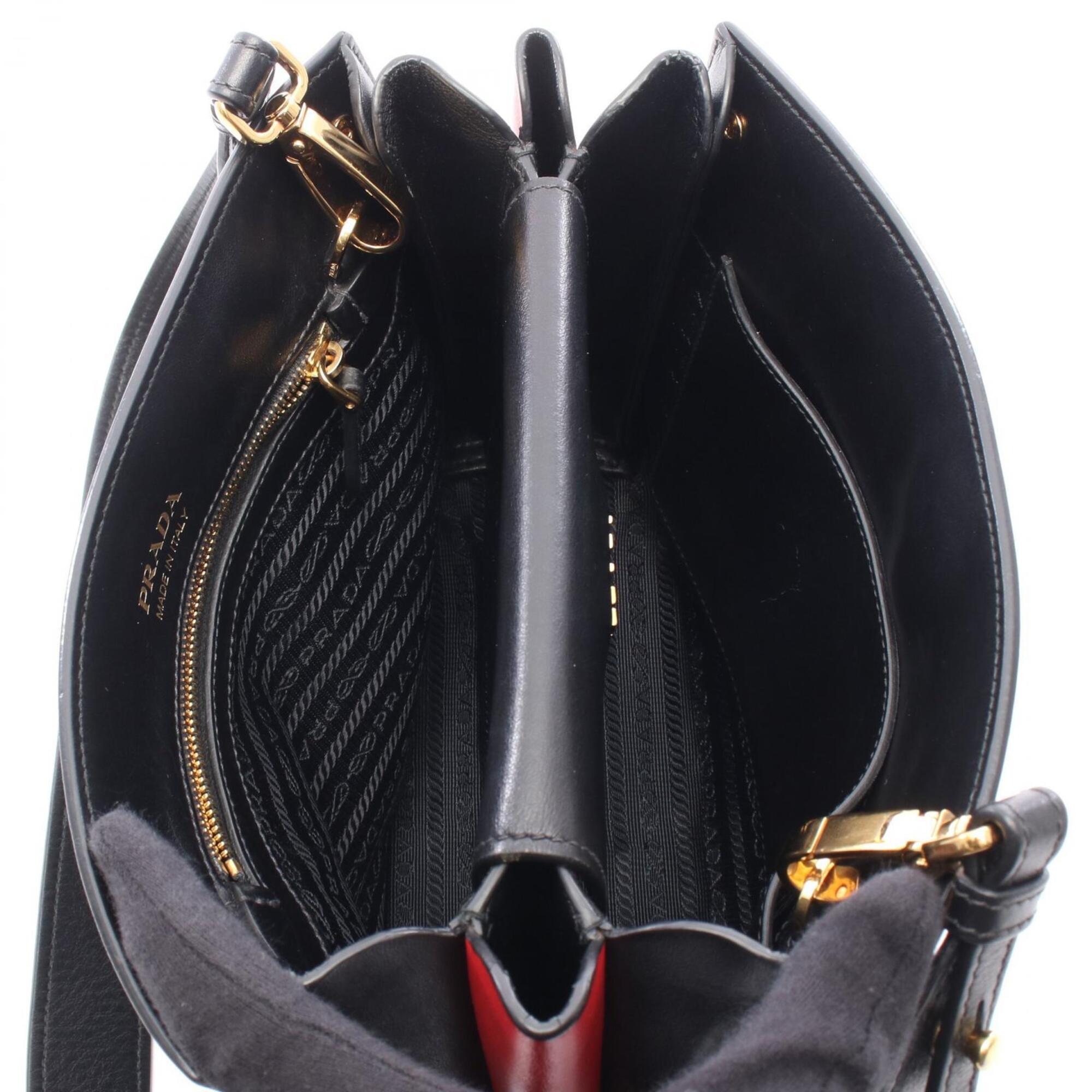 Prada Black Red Color Leather Handbag Shoulder Bag (Pre-Owned)