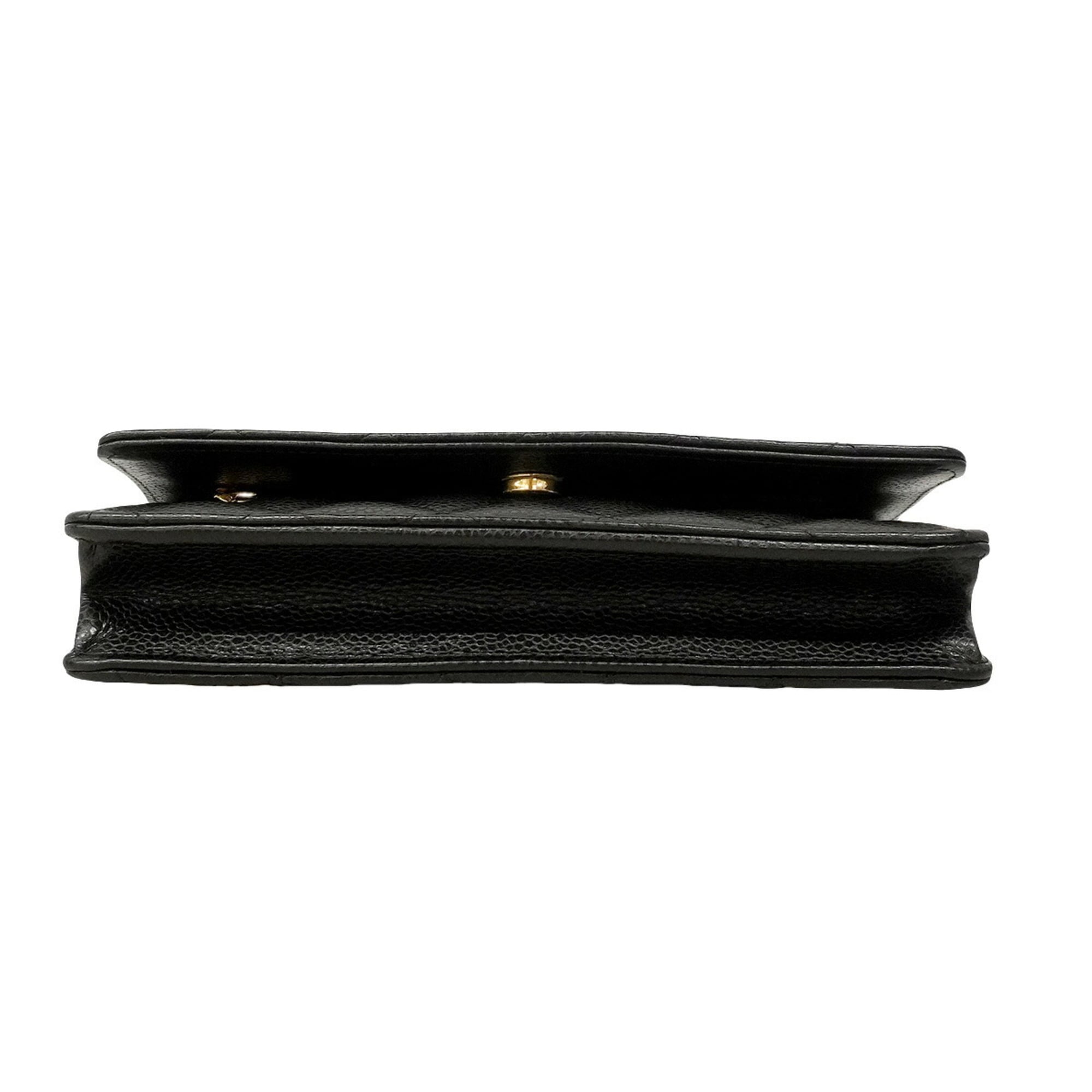Chanel Black Grained Calfskin Chain/Shoulder Wallet (Pre-Owned)