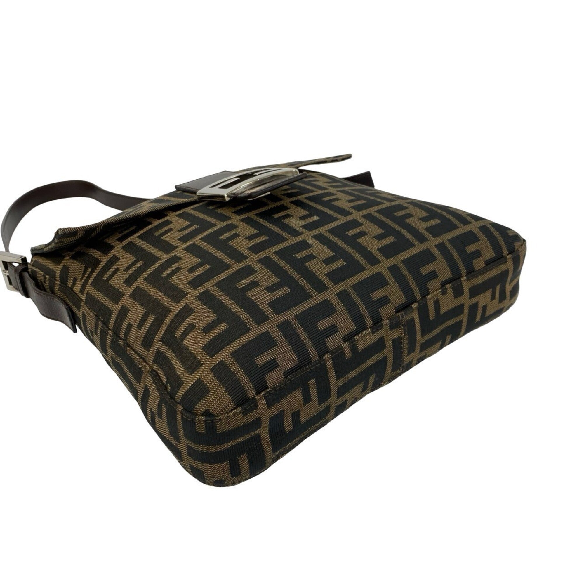 Fendi Black Brown Canvas Leather Shoulder Bag (Pre-Owned)