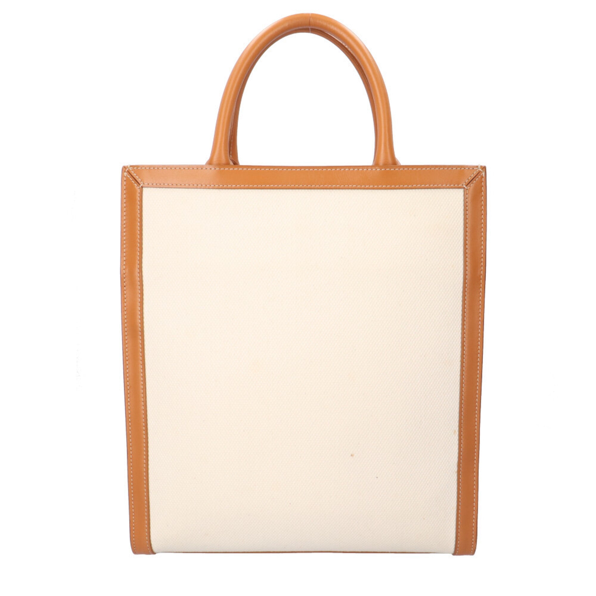 Celine Cabas White Canvas Leather Handbag Shoulder Bag (Pre-Owned)