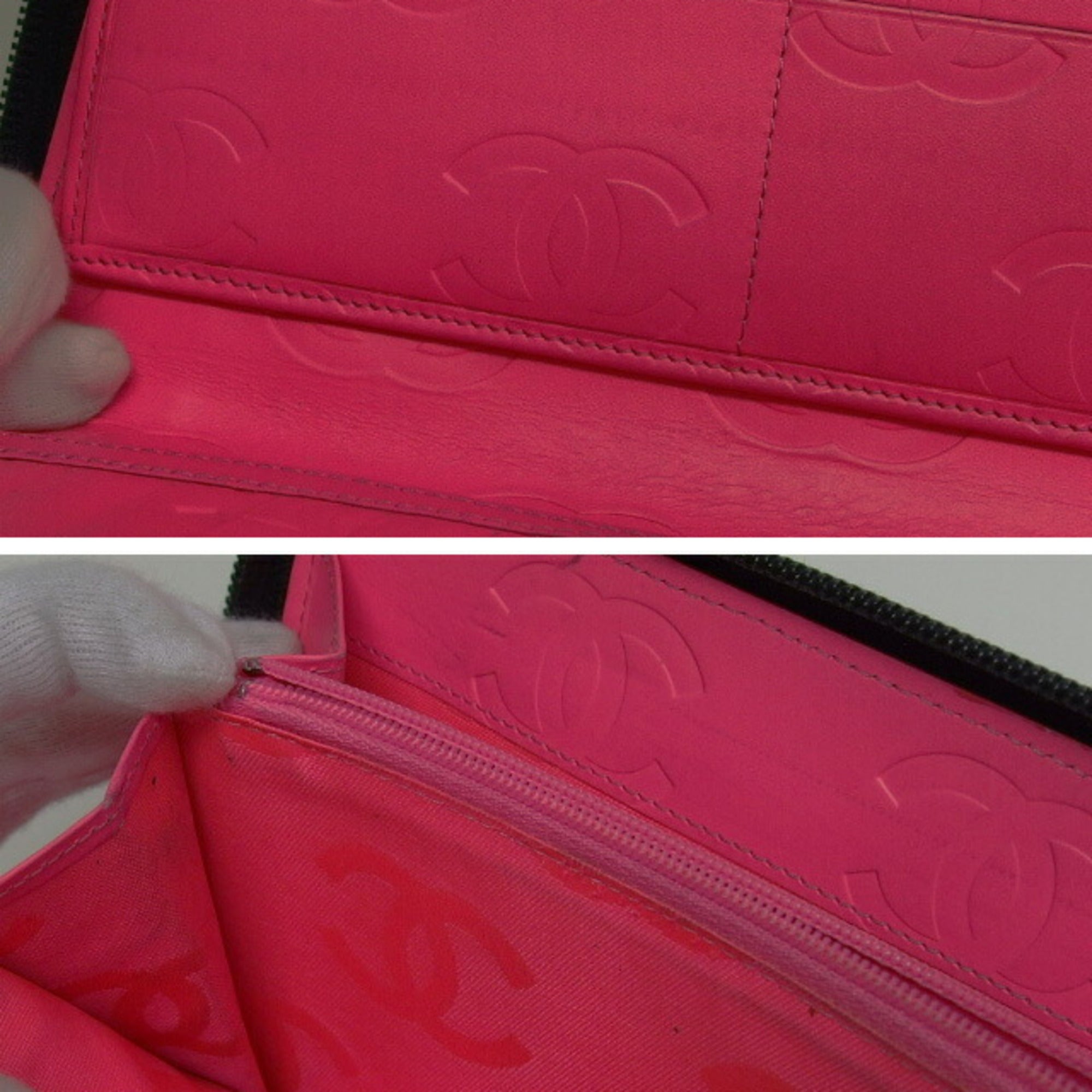 Chanel Black Pink Leather Long Wallet (Bi-Fold) (Pre-Owned)