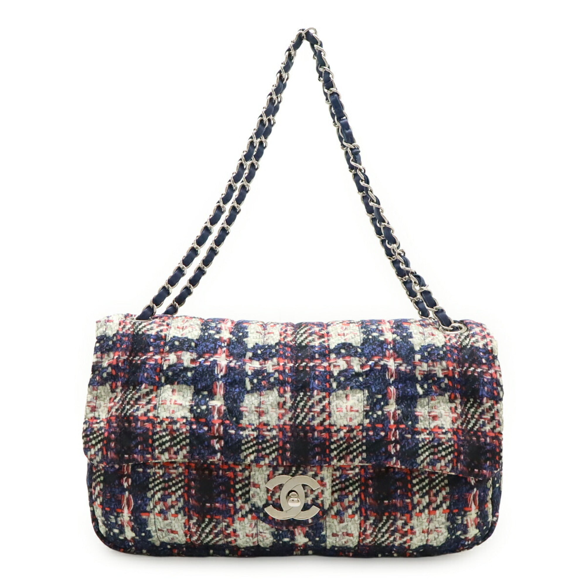 Chanel Light Gray Navy Pink Nylon Leather Handbag Shoulder Bag (Pre-Owned)