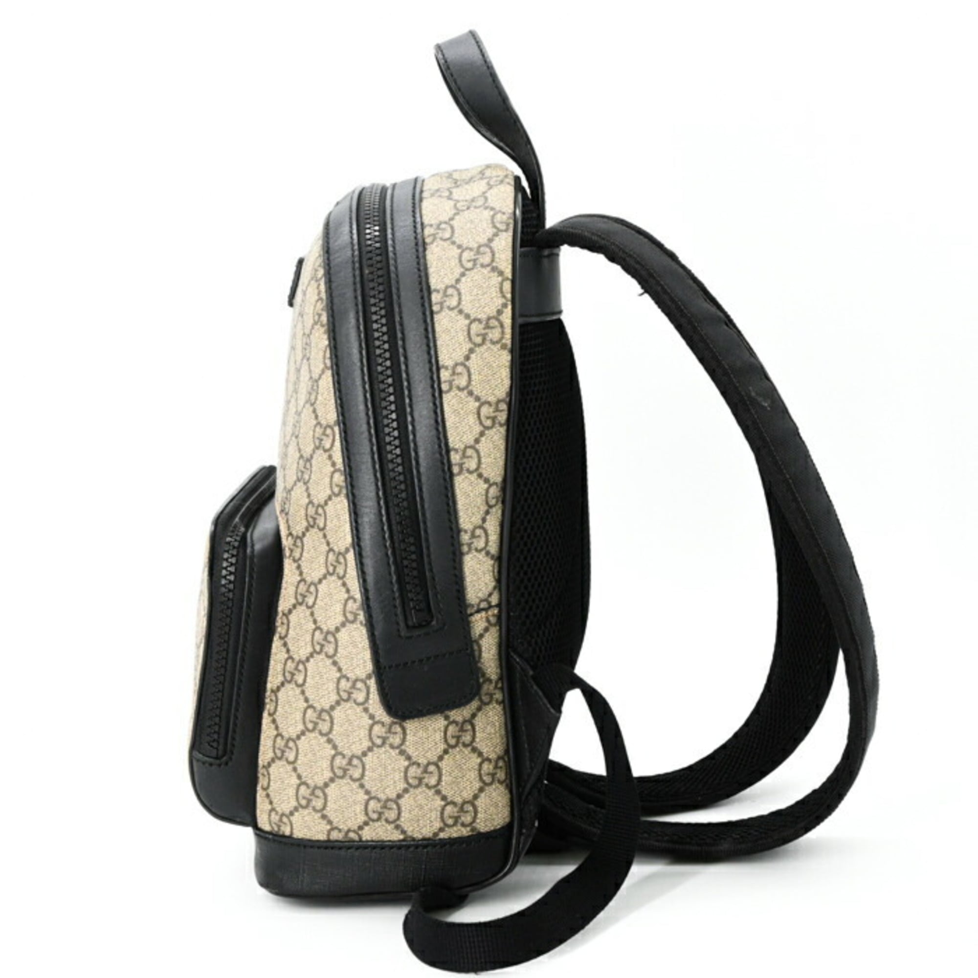 Gucci Beige Black Gg Supreme Leather Backpack (Pre-Owned)