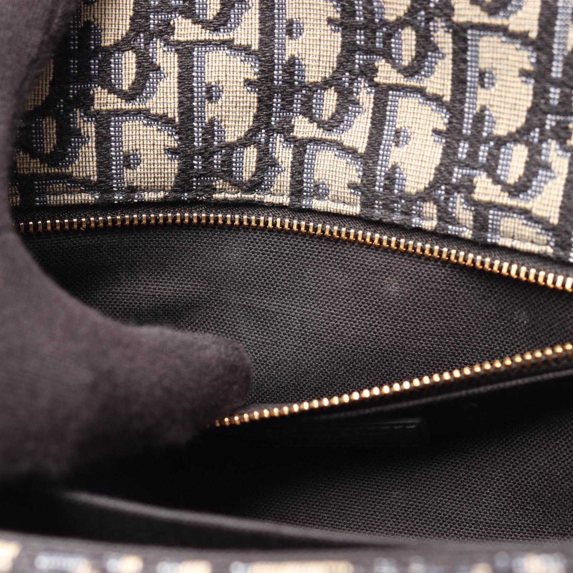 Christian Dior Beige Navy Canvas Leather Handbag Shoulder Bag (Pre-Owned)