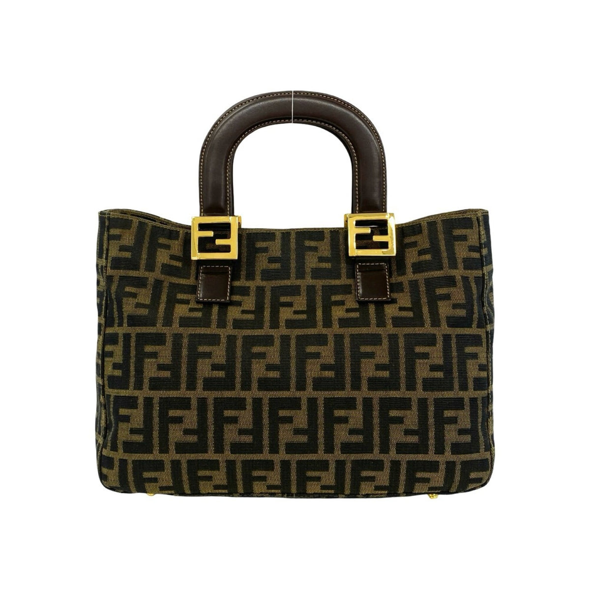 Fendi Black Brown Canvas Leather Handbag Tote Bag (Pre-Owned)