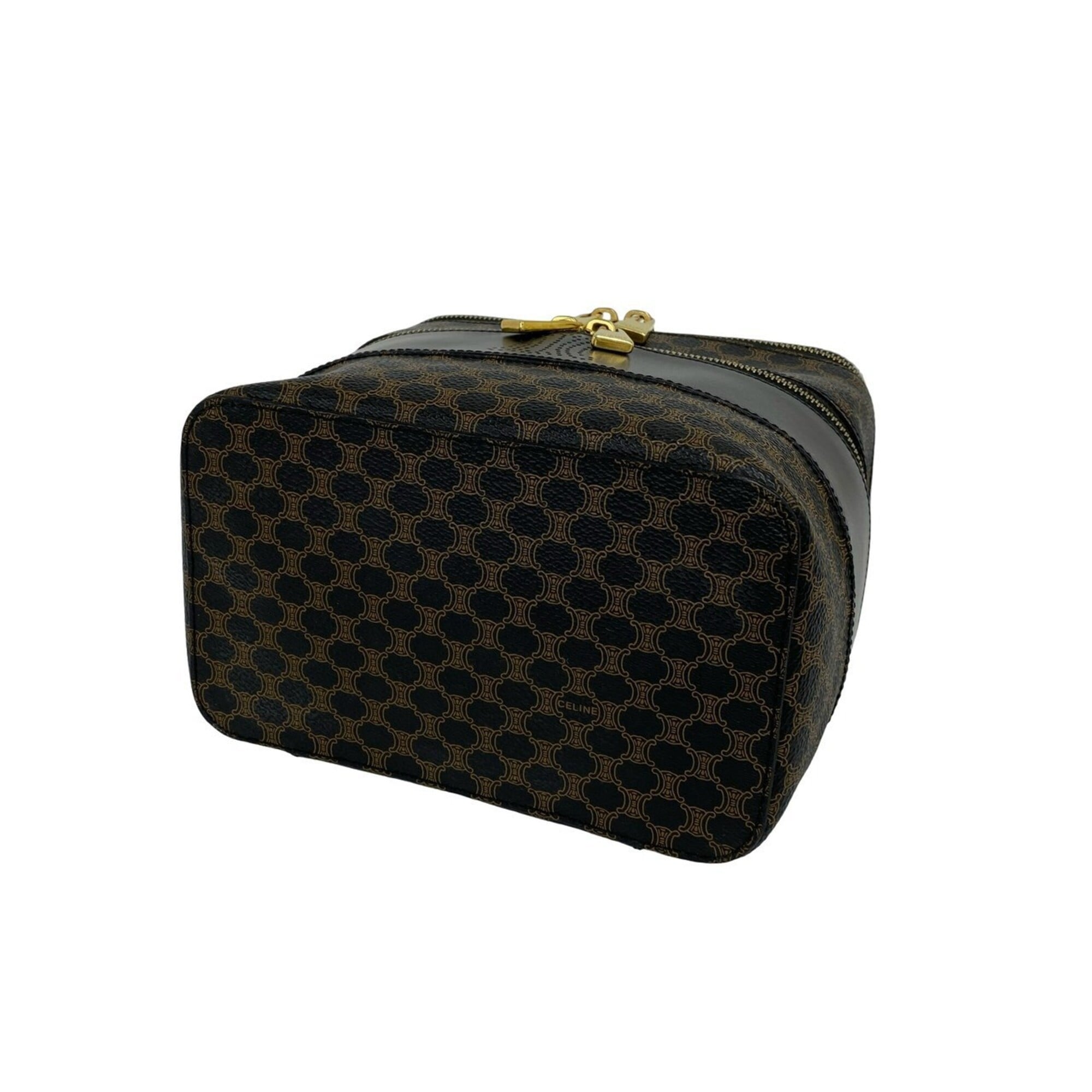 Celine Black Brown Leather Pvc Handbag Vanity Bag (Pre-Owned)