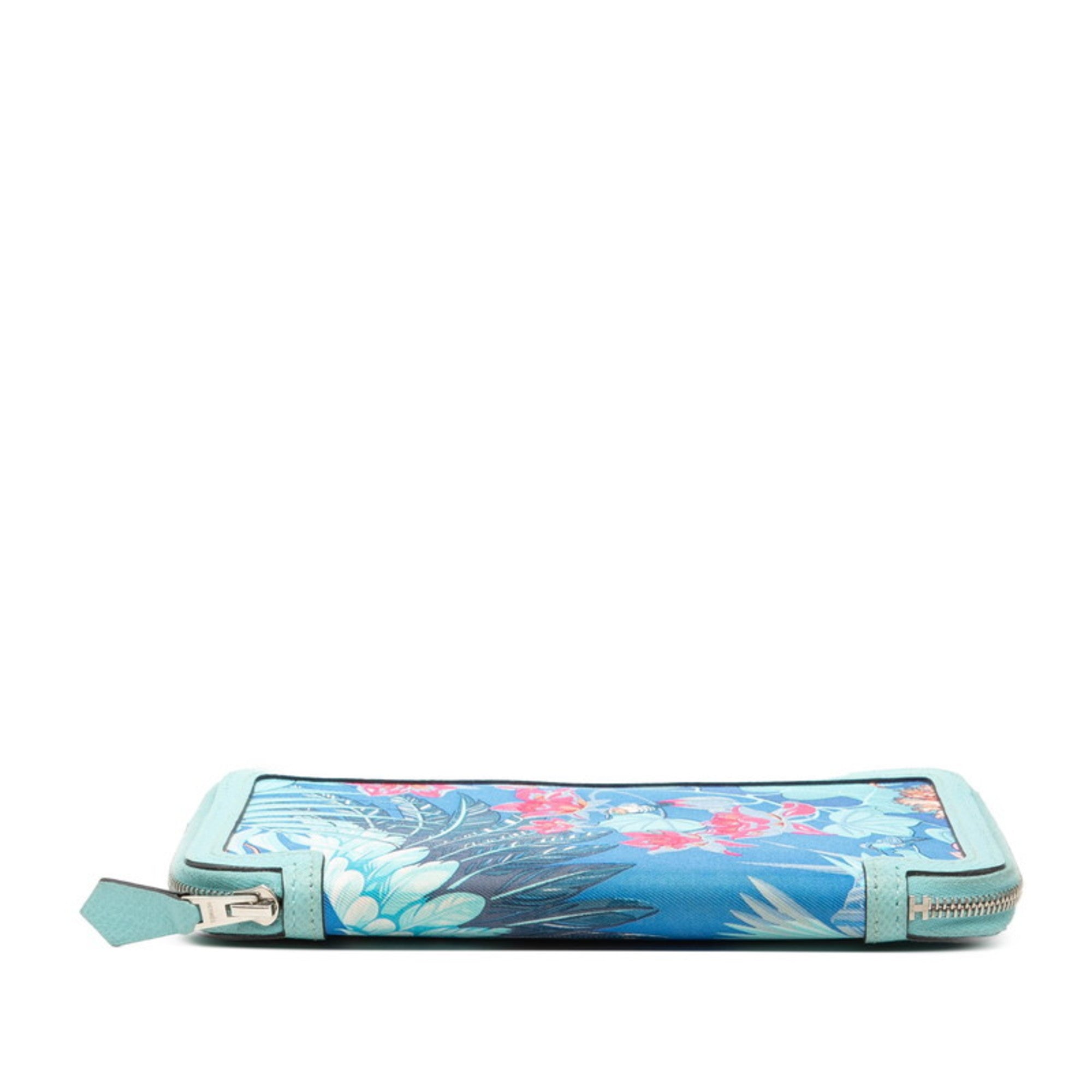Hermes Blue Atoll Pink Silk Epsom Leather Long Wallet (Bi-Fold) (Pre-Owned)