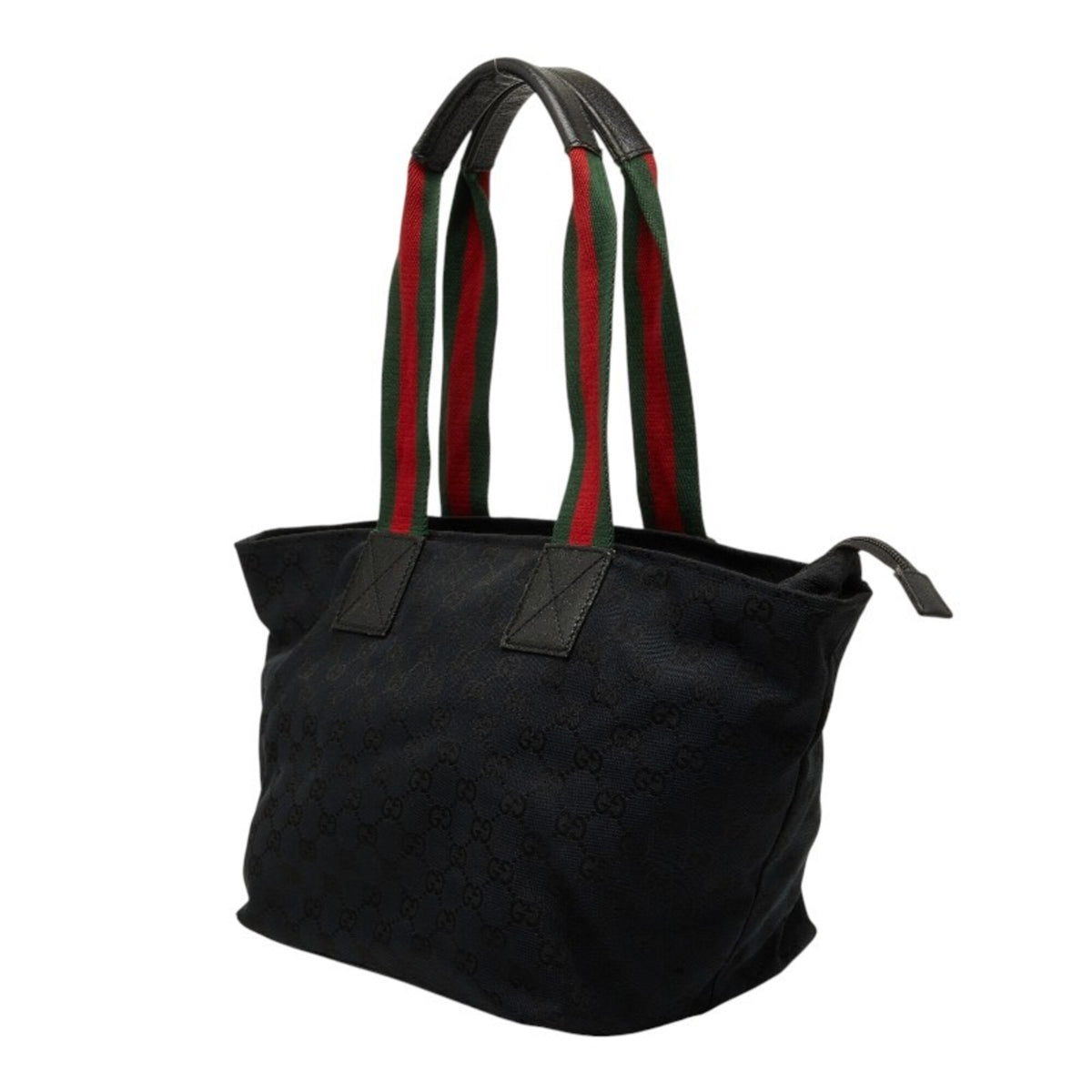 Gucci Black Green Red Color Canvas Leather Handbag Tote Bag (Pre-Owned)