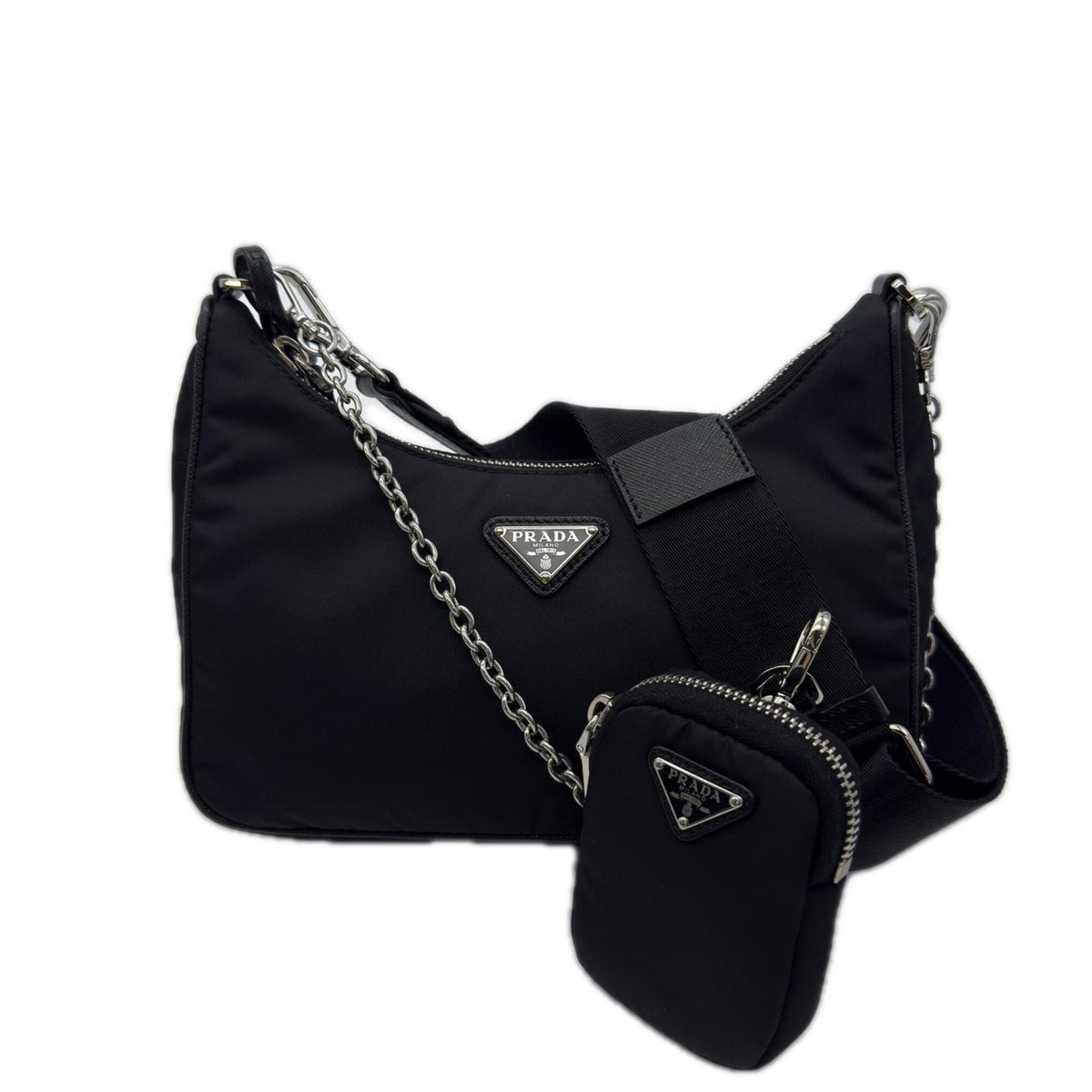 Prada Black Nylon Leather Shoulder Bag (Pre-Owned)