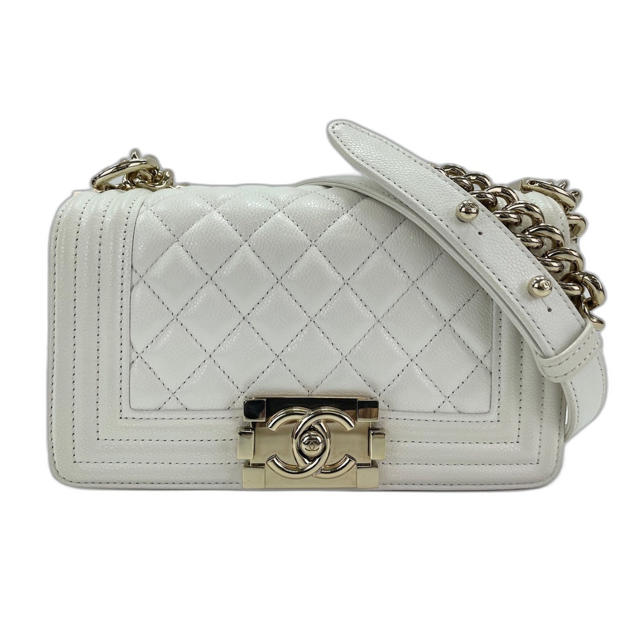 Chanel White Grained Calfskin Shoulder Bag (Pre-Owned)