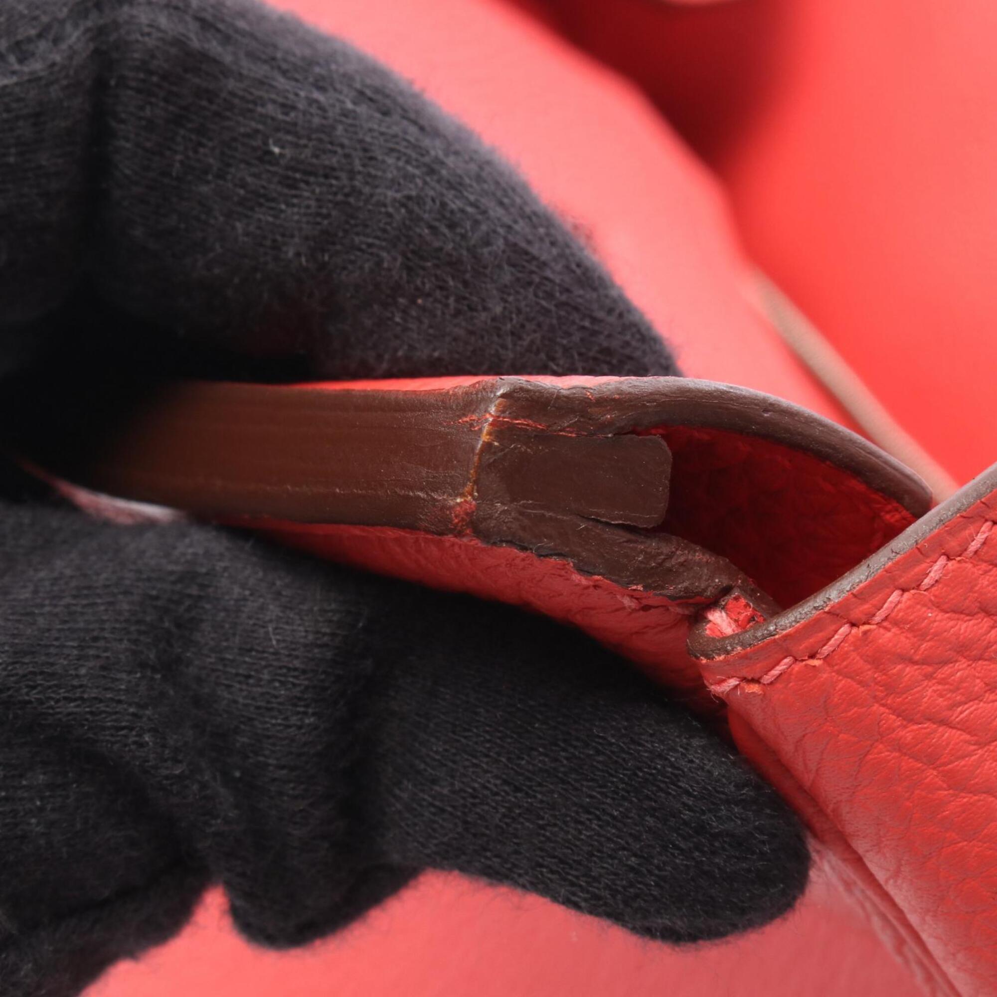Hermes Red Color Togo Leather Leather Handbag (Pre-Owned)