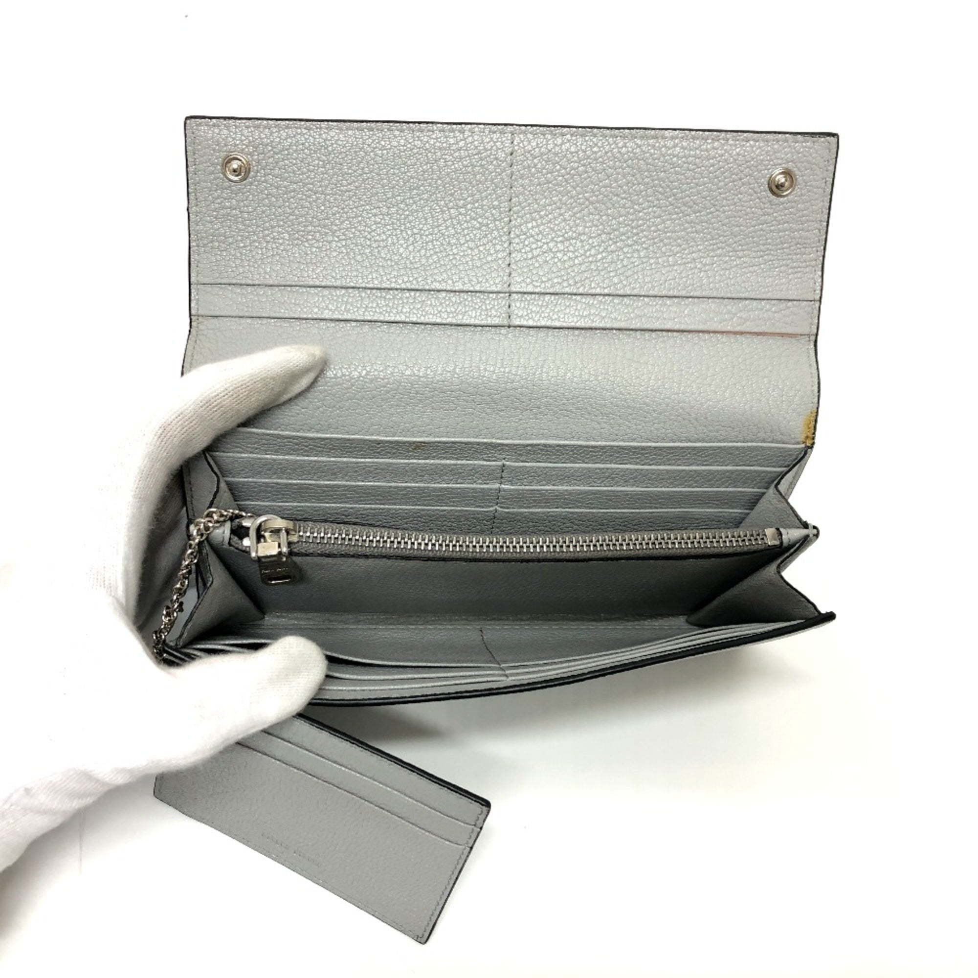 Miu Miu Gray Leather Long Wallet (Bi-Fold) (Pre-Owned)