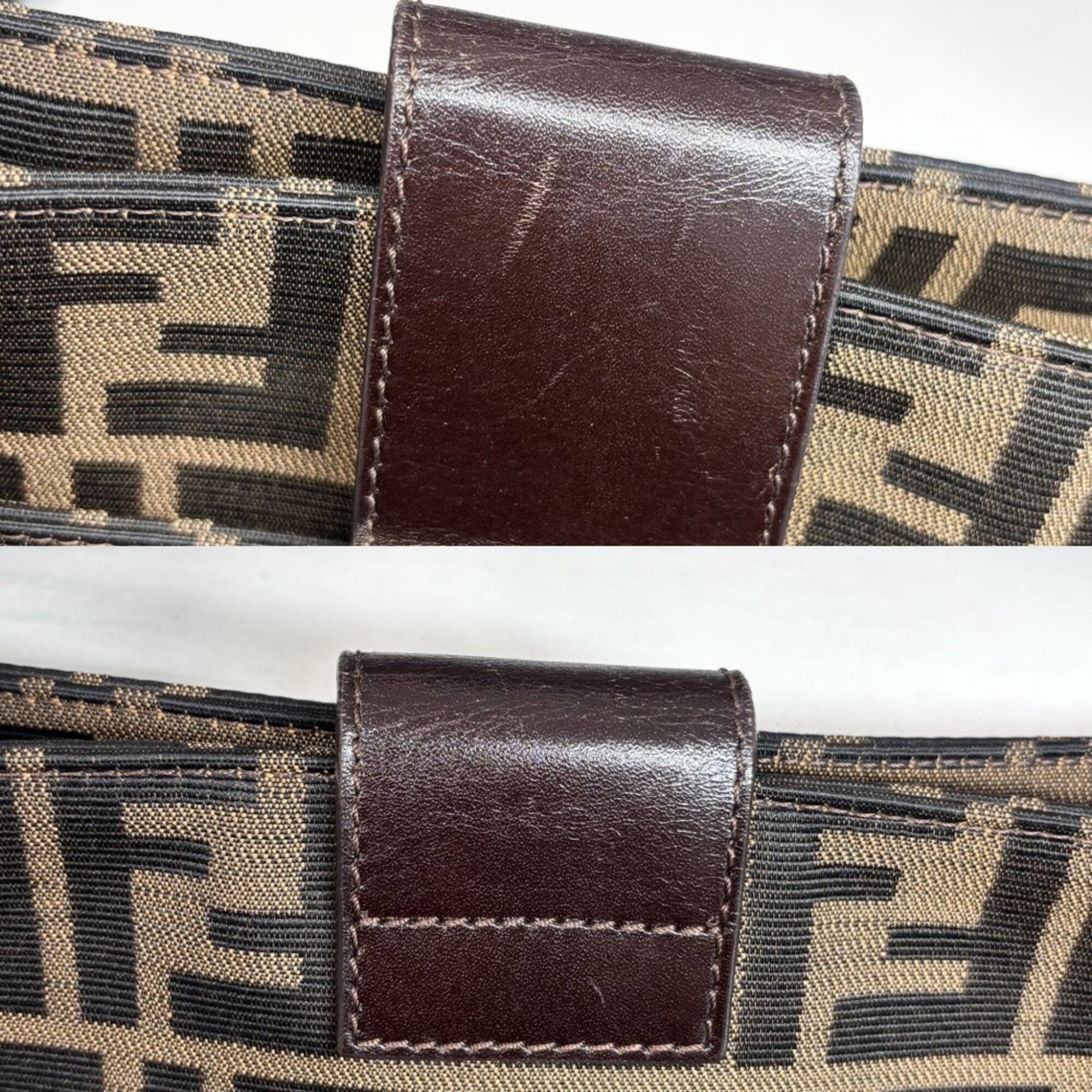 Fendi Zucca Brown Canvas Leather Shoulder Bag (Pre-Owned)