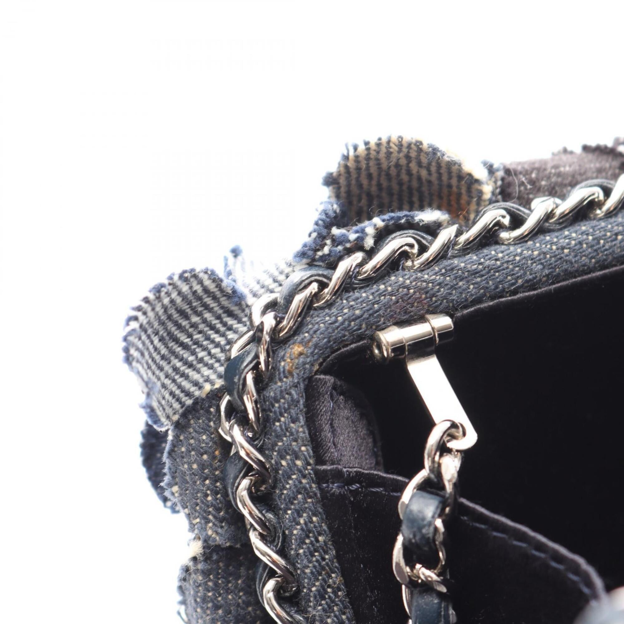 Chanel Camellia Black Navy Denim Handbag Shoulder Bag (Pre-Owned)