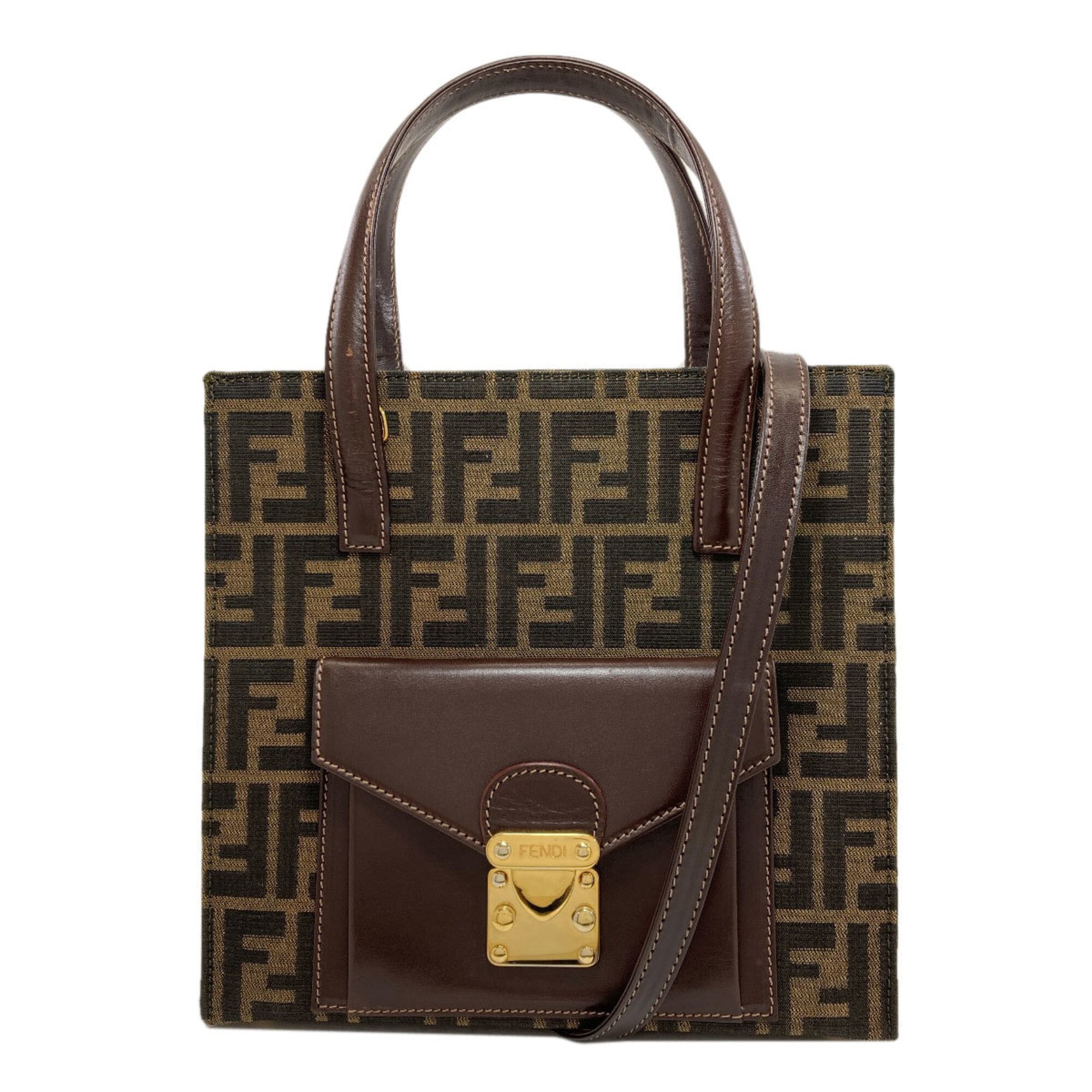 Fendi Brown Canvas Leather Handbag (Pre-Owned)