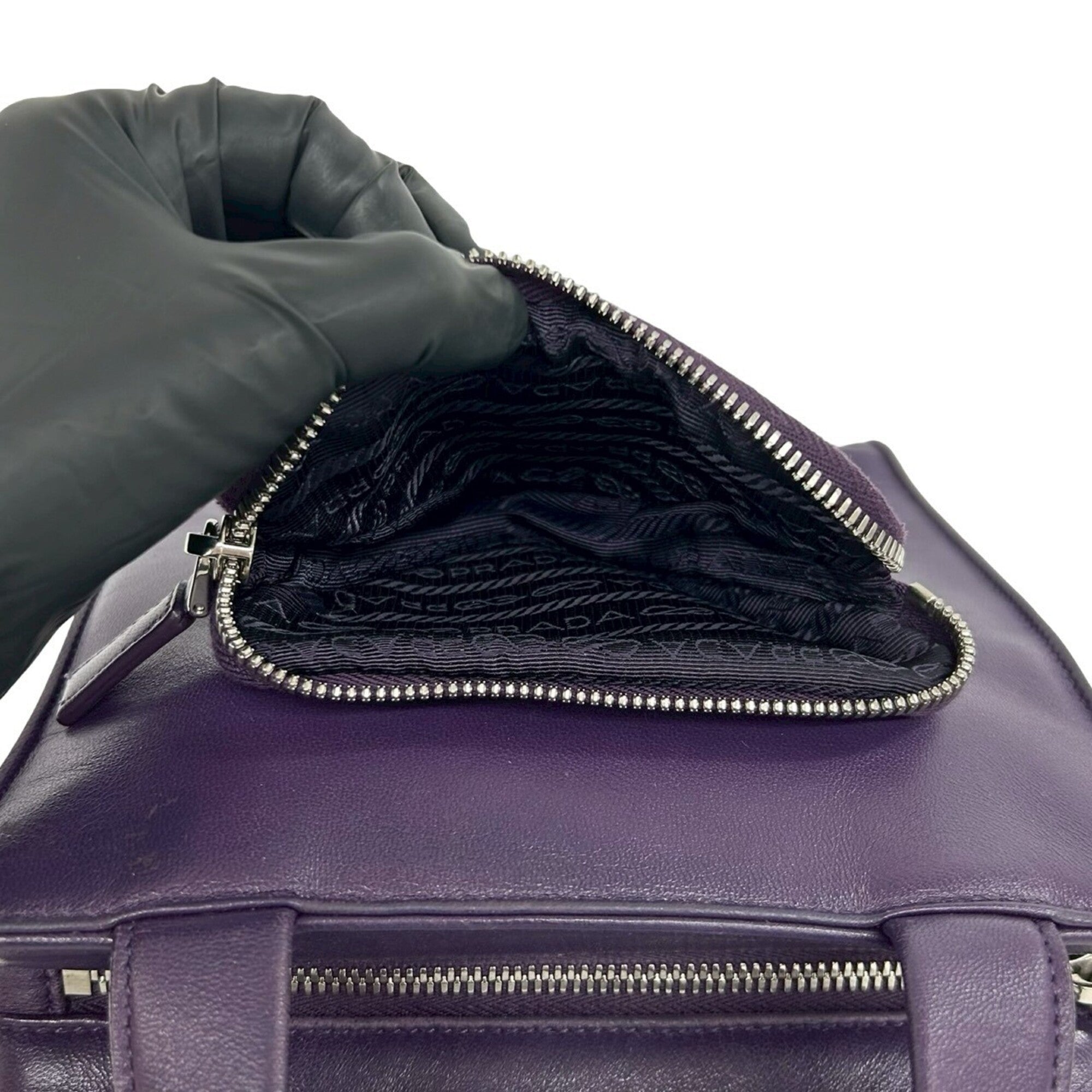 Prada Purple Leather Handbag Shoulder Bag Tote Bag (Pre-Owned)