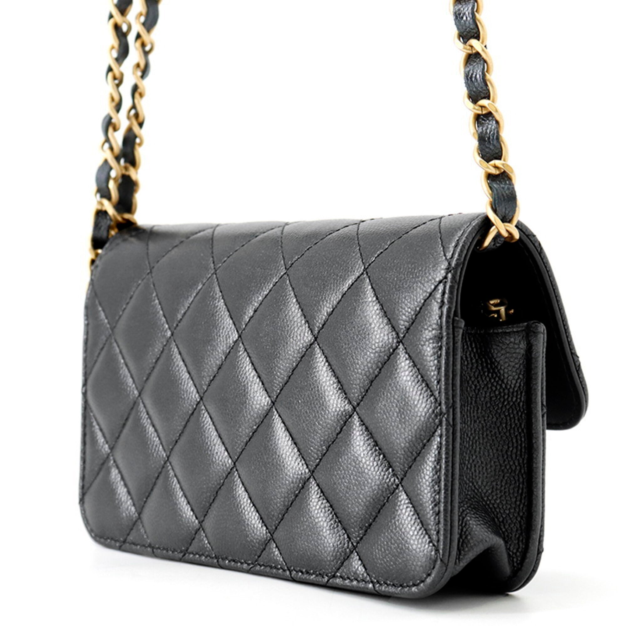 Chanel Gunmetal Grained Calfskin Handbag Shoulder Bag (Pre-Owned)