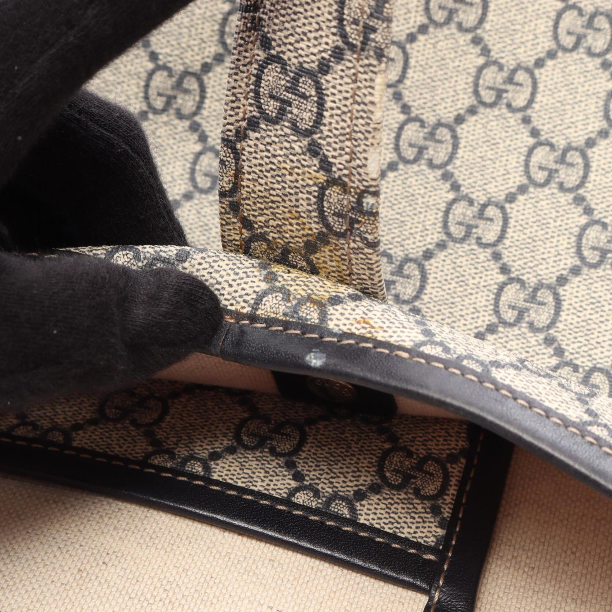 Gucci Beige Navy Gg Supreme Leather Handbag Tote Bag (Pre-Owned)