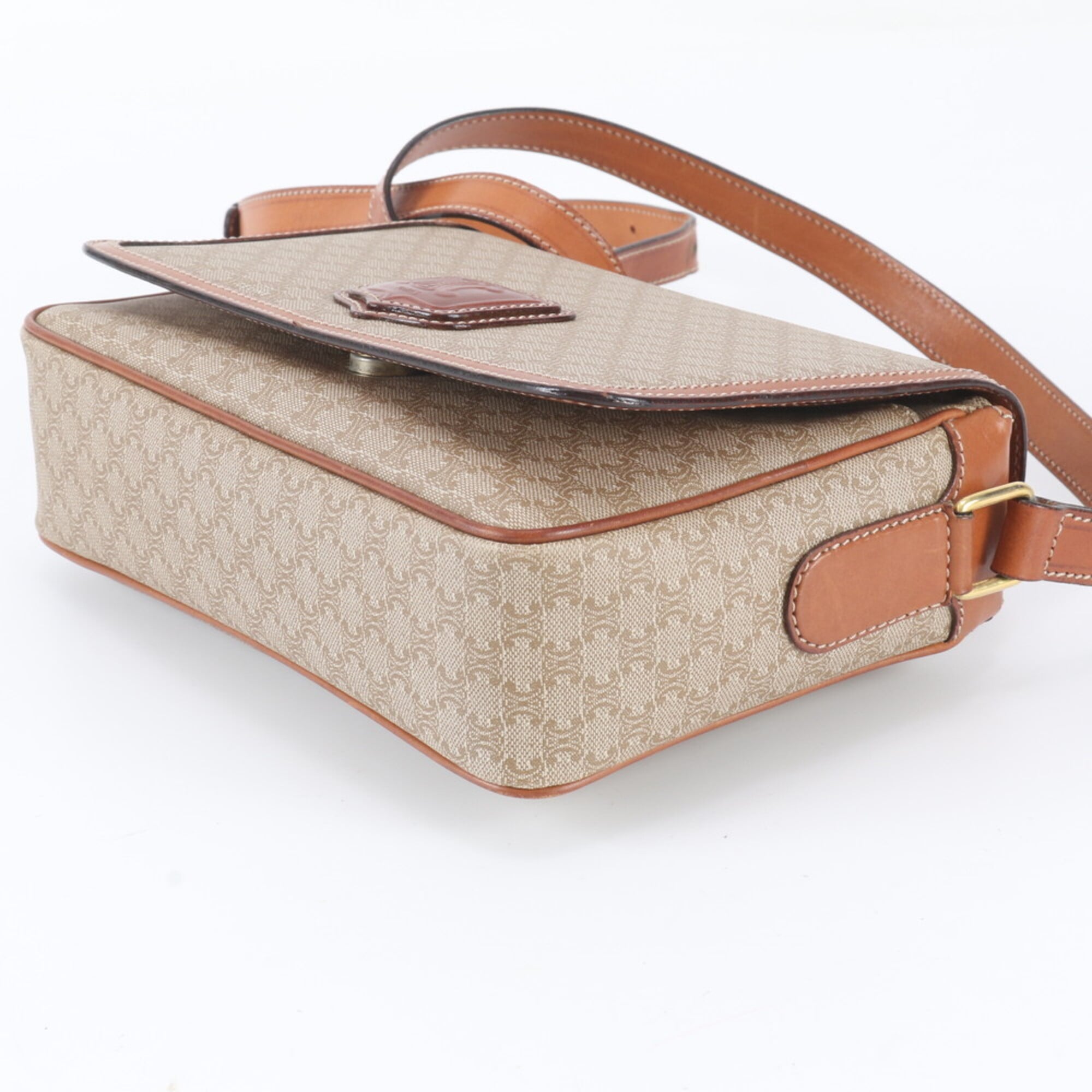 Celine Brown Leather Coated Canvas Handbag Shoulder Bag Tote Bag (Pre-Owned)