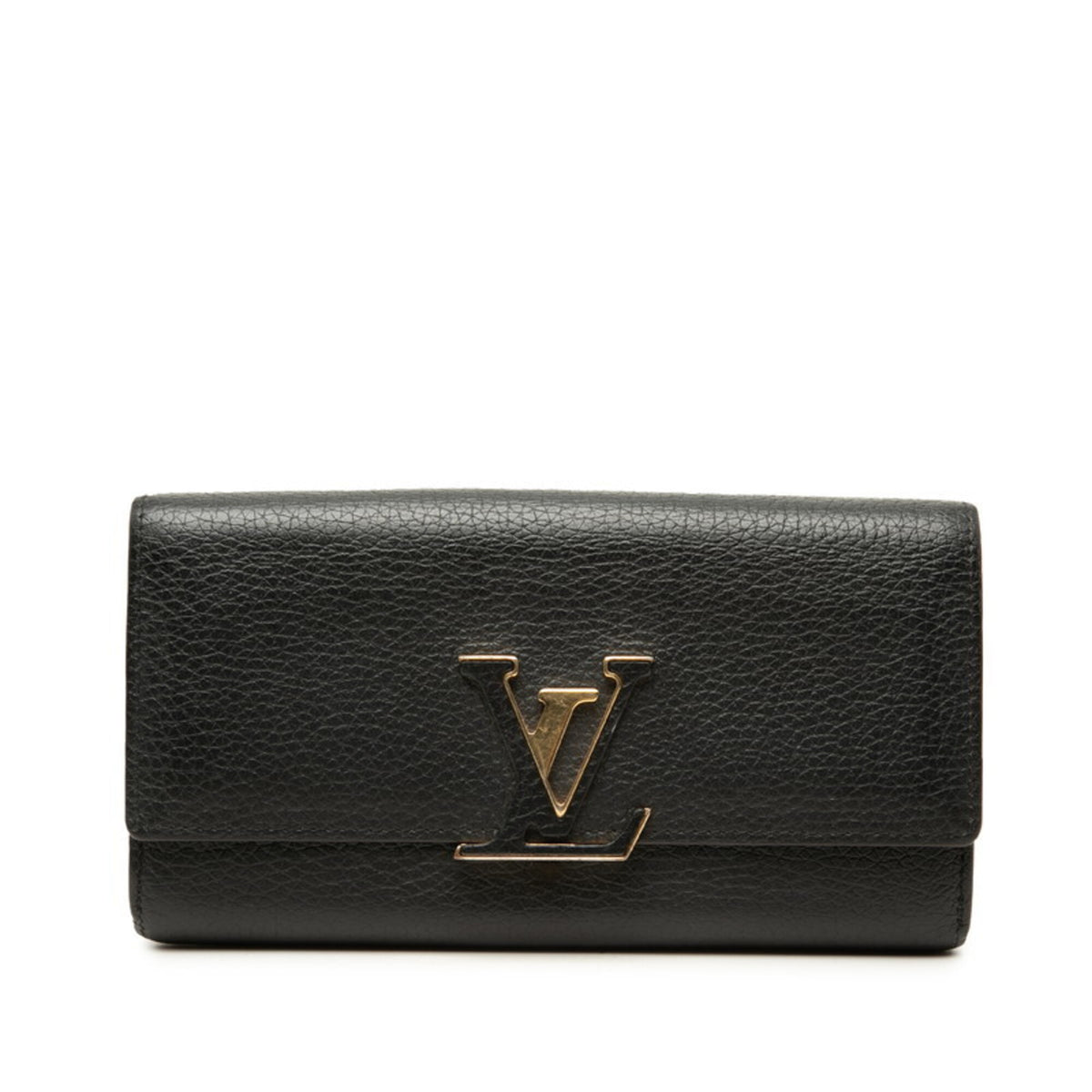 Louis Vuitton Black Noir Leather Long Wallet (Bi-Fold) (Pre-Owned)
