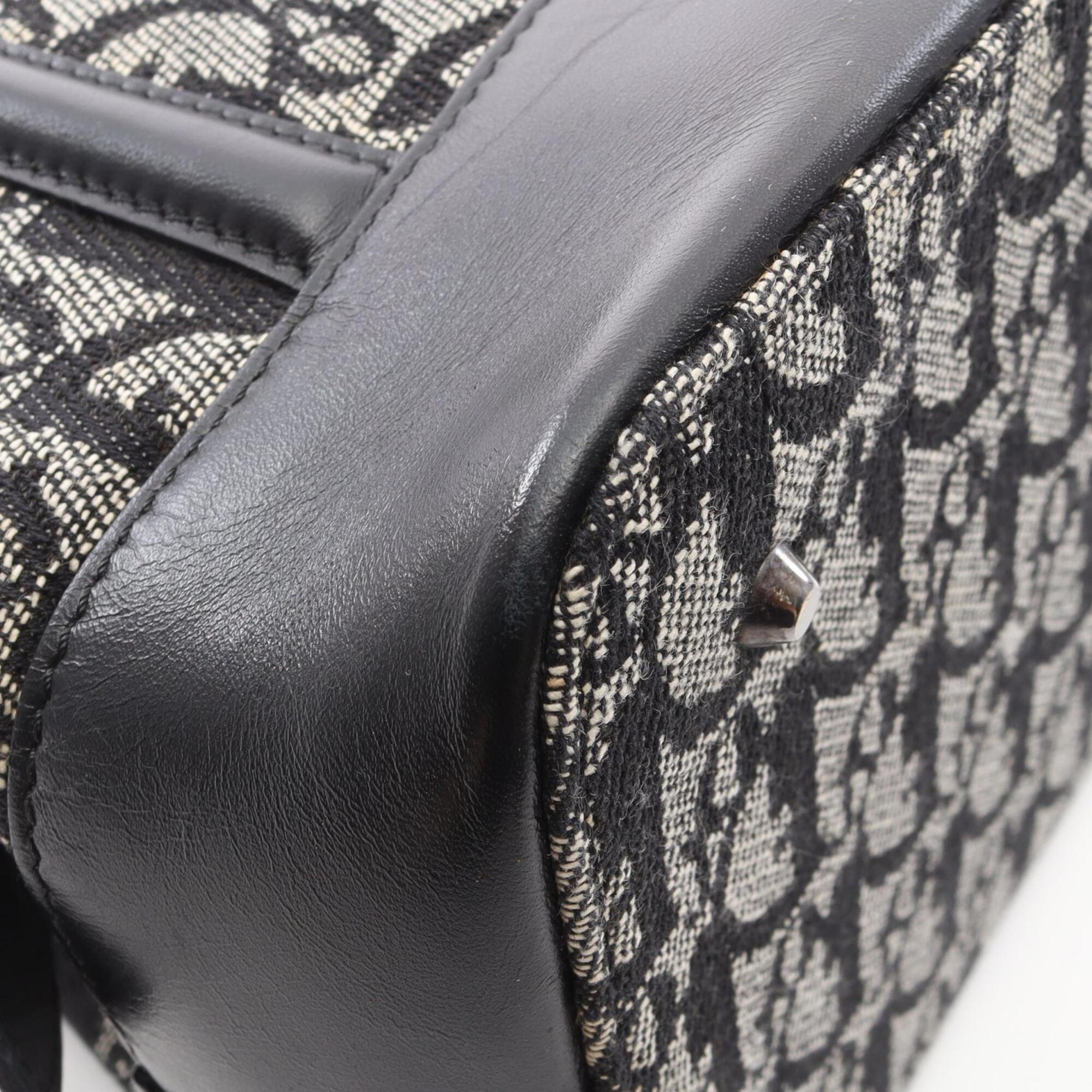 Christian Dior Beige Black Canvas Leather Handbag (Pre-Owned)