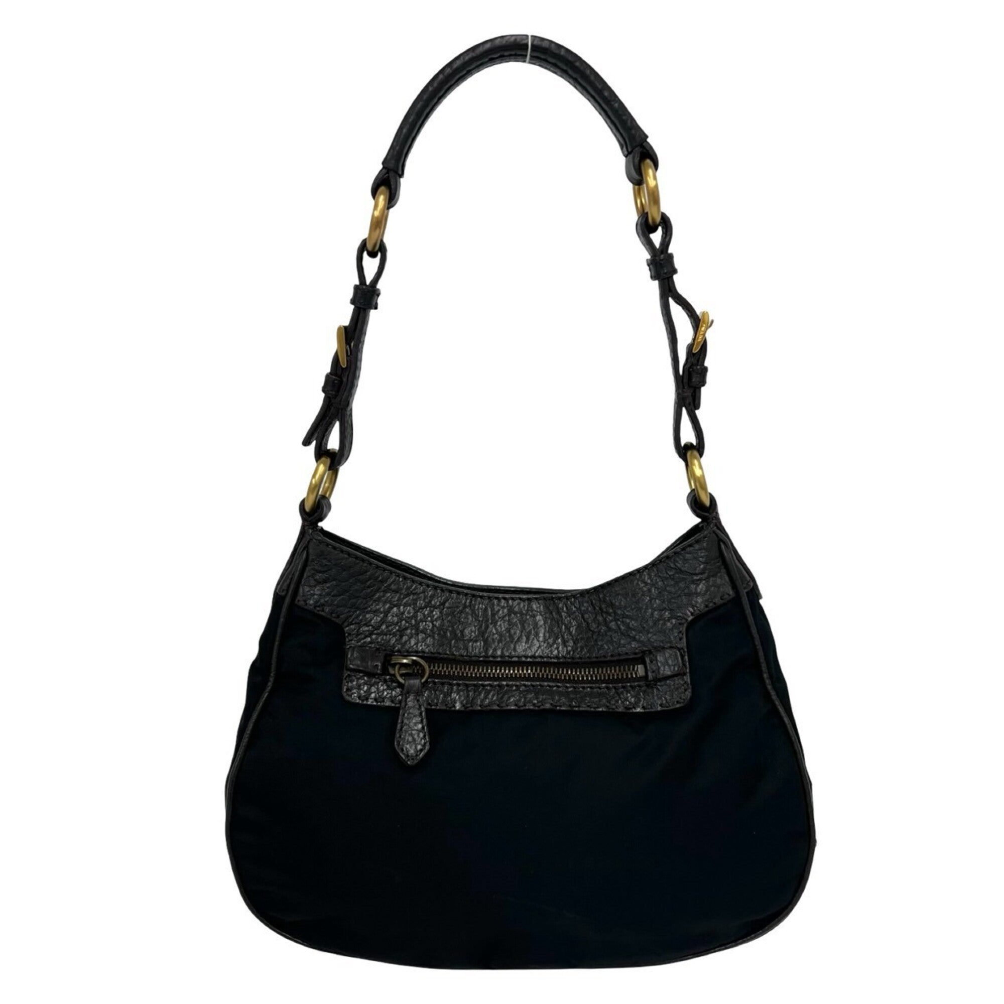Prada Black Brown Nylon Leather Shoulder Bag Tote Bag (Pre-Owned)