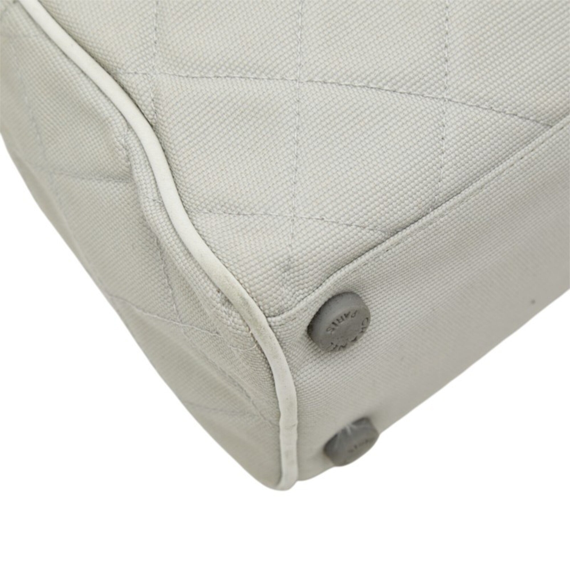 Chanel Gray White Canvas Leather Boston Bag (Pre-Owned)