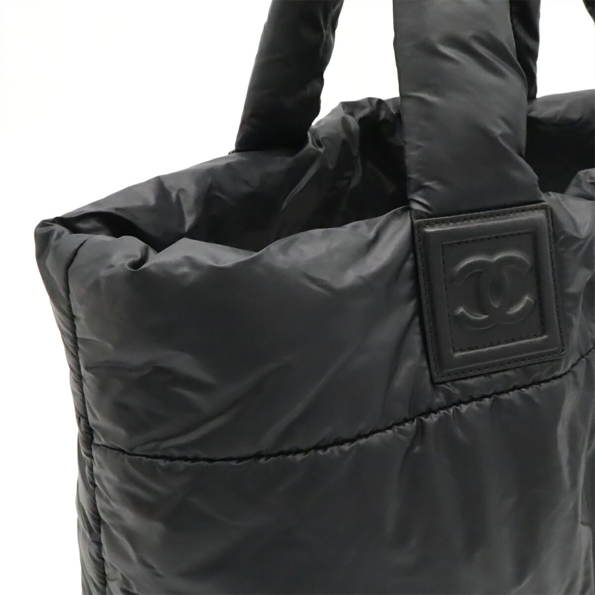 Chanel Black Bordeaux Nylon Leather Shoulder Bag Tote Bag (Pre-Owned)