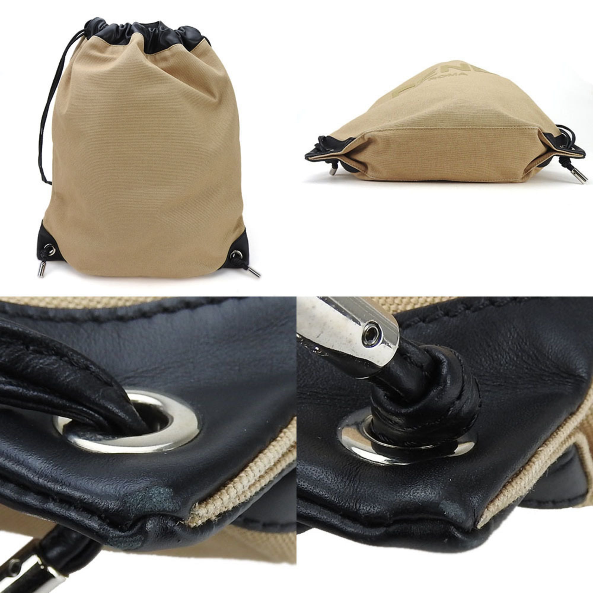 Fendi Beige Black Canvas Leather Backpack (Pre-Owned)