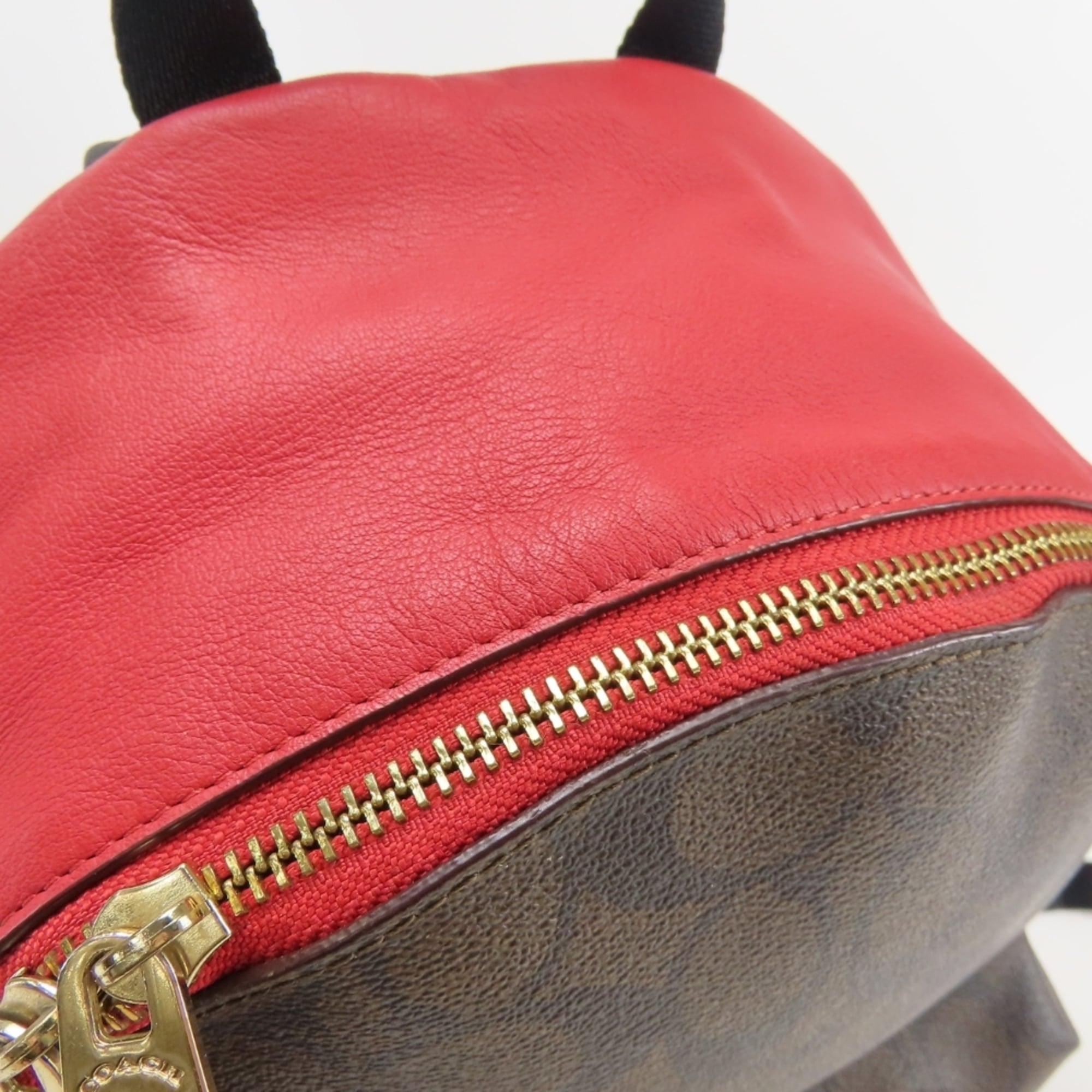 Coach Dark Brown Red Color Pvc Leather Backpack (Pre-Owned)