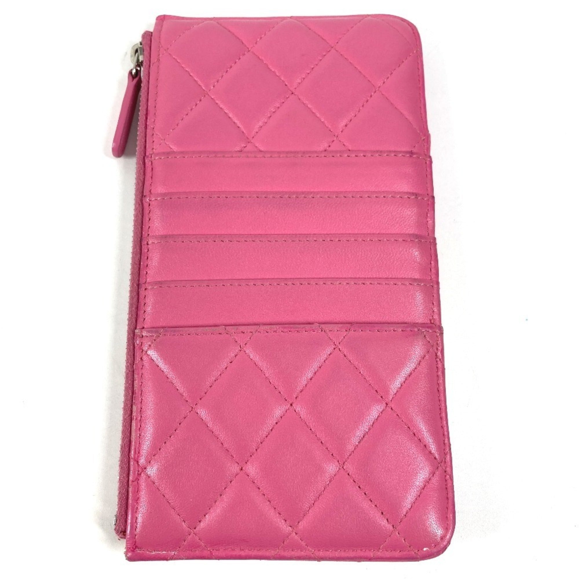 Chanel Pink Leather Long Wallet (Bi-Fold) (Pre-Owned)