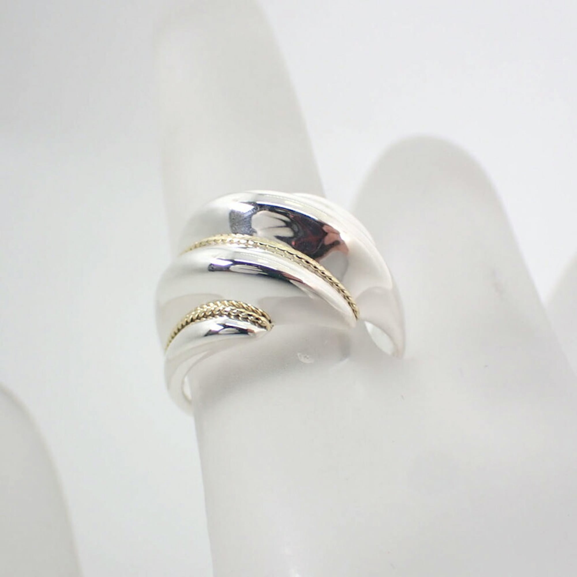Tiffany Silver Yellow Gold Yellow Gold (18K) Sterling Silver 925 Band Ring (Pre-Owned)
