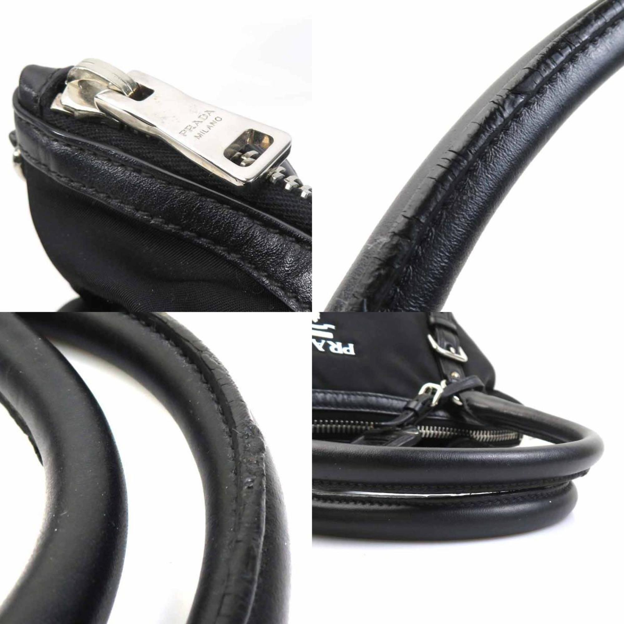 Prada Black Nylon Leather Handbag Shoulder Bag (Pre-Owned)