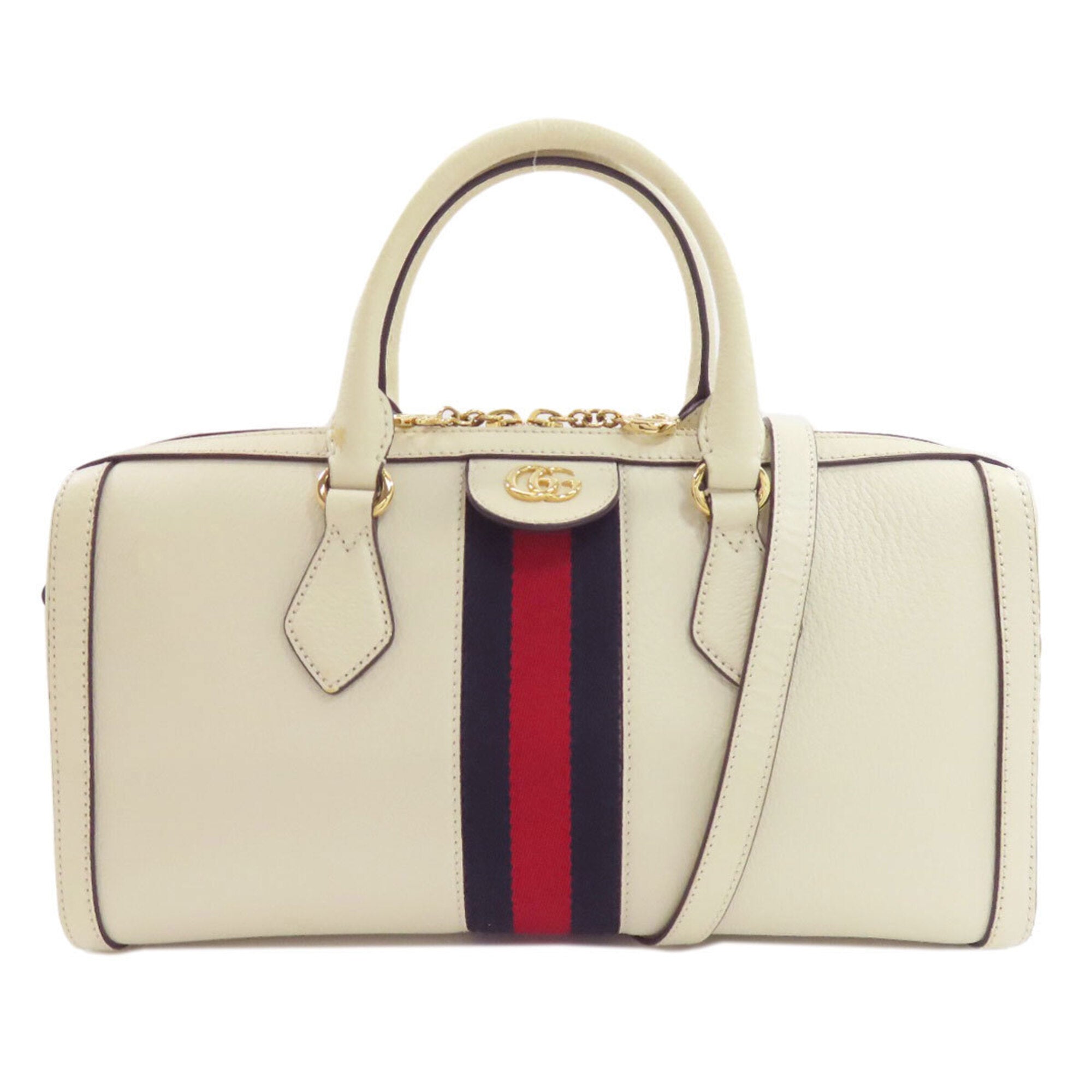 Gucci Navy Red Color White Leather Handbag (Pre-Owned)