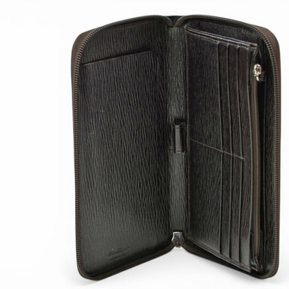 Salvatore Ferragamo Gancini Dark Brown Red Color Leather Long Wallet (Bi-Fold) (Pre-Owned)