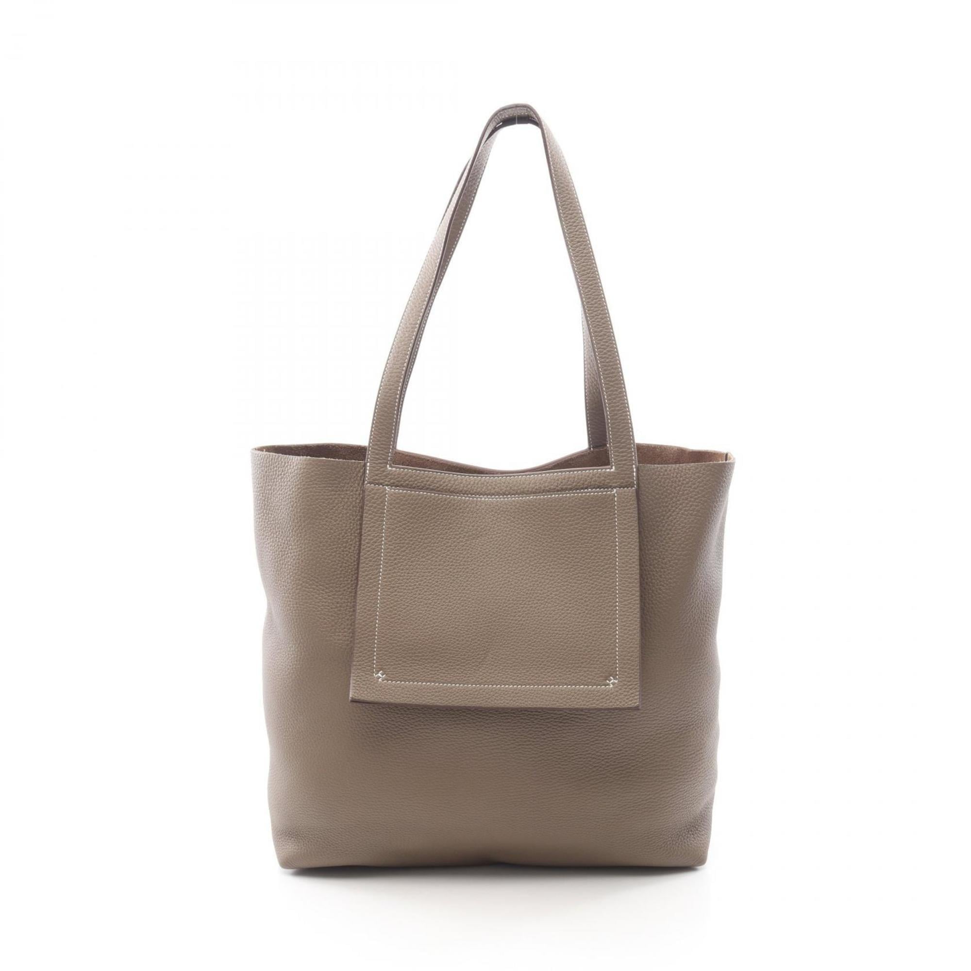 Hermes Etoupe Gray Gray Taurillon Clemence Leather Handbag Tote Bag (Pre-Owned)