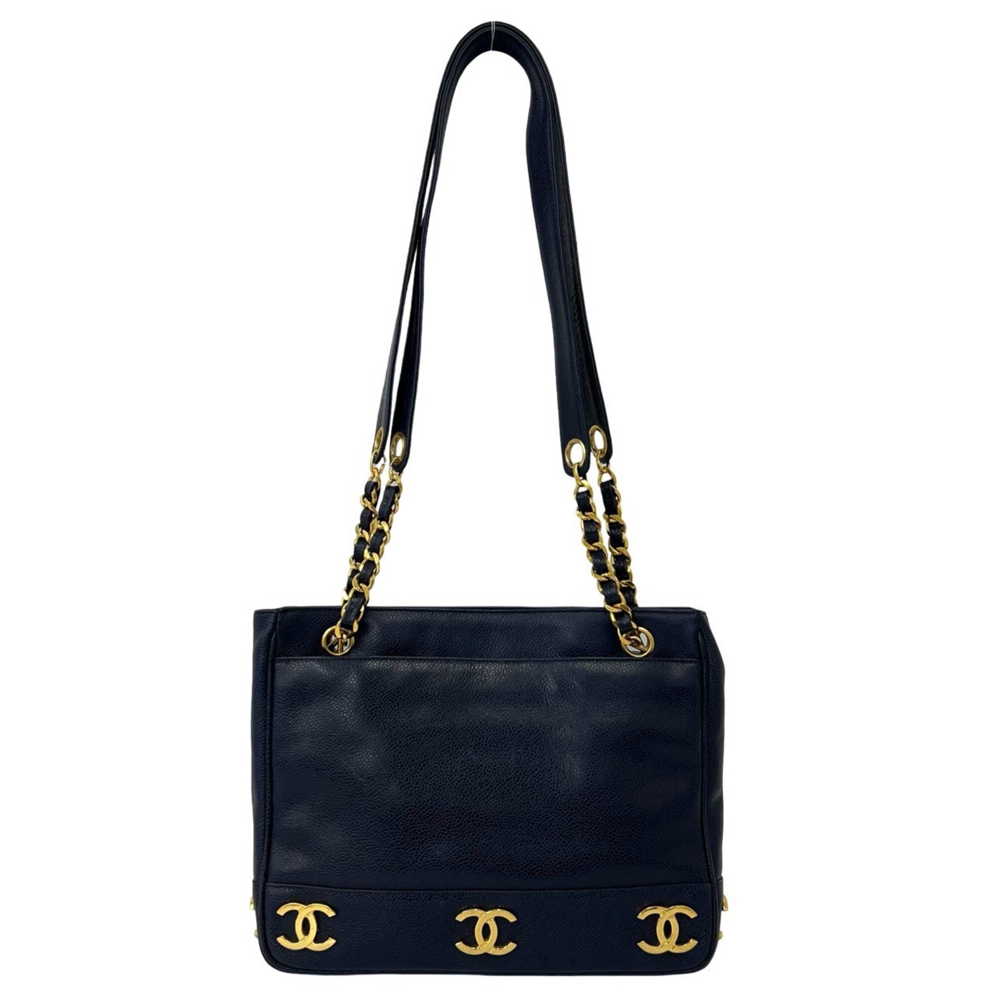 Chanel Navy Grained Calfskin Shoulder Bag Tote Bag (Pre-Owned)