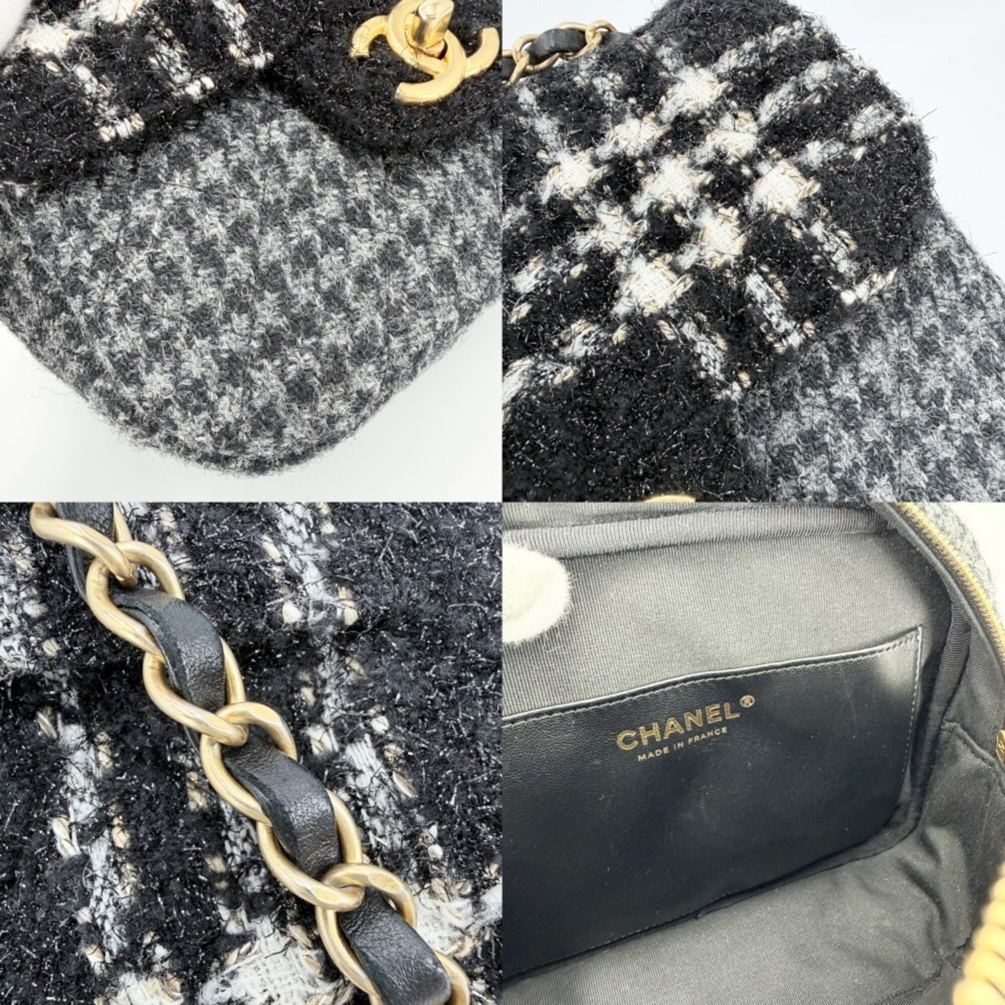 Chanel Black Gray Tweed Wool Shoulder Bag (Pre-Owned)
