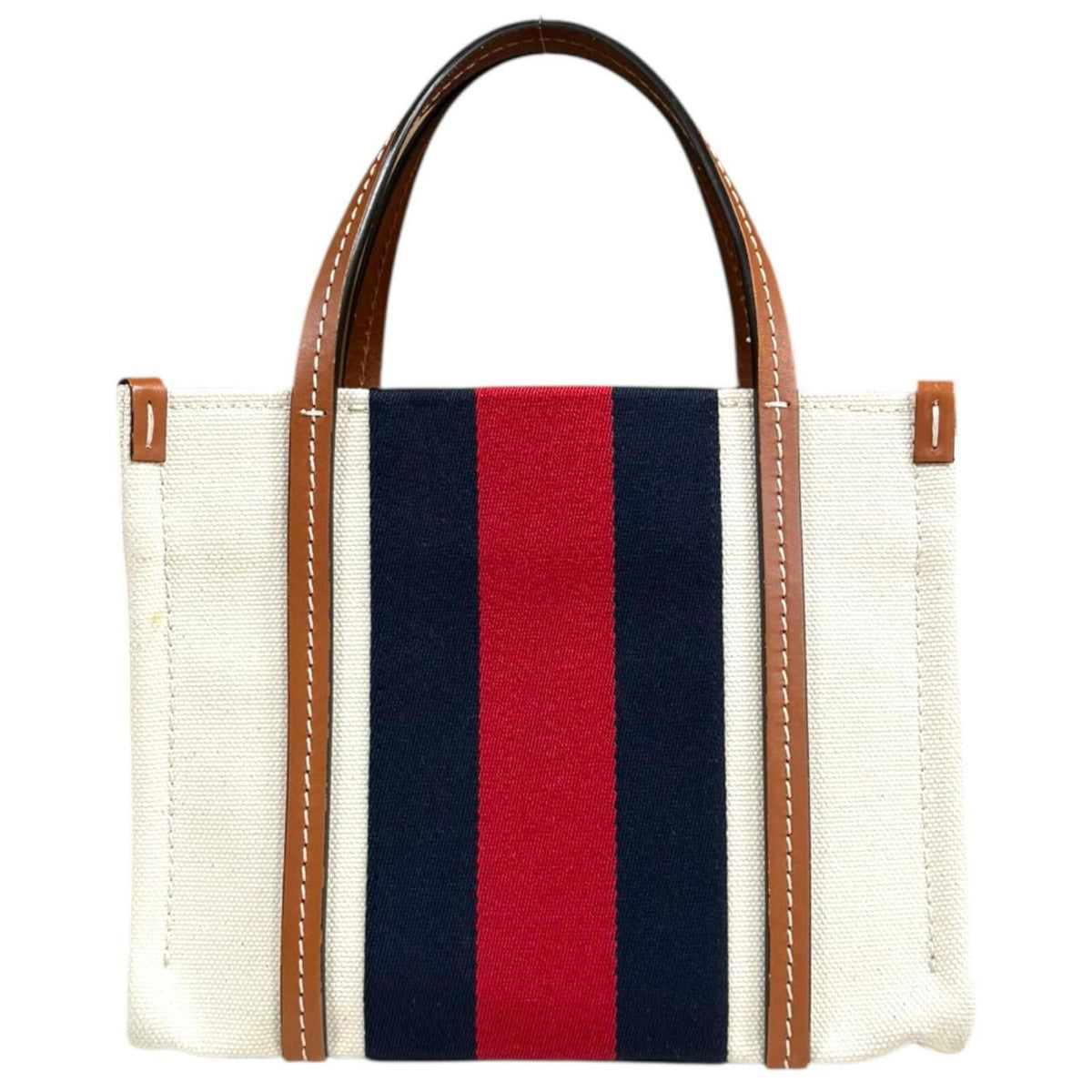 Gucci Navy Red Color White Canvas Shoulder Bag (Pre-Owned)