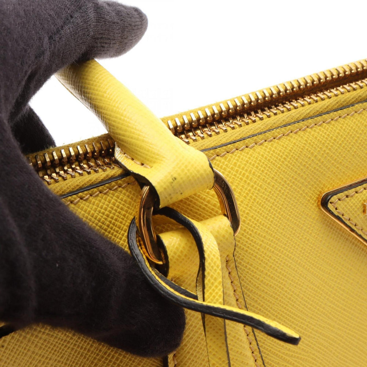 Prada Saffiano Yellow Leather Handbag Tote Bag (Pre-Owned)